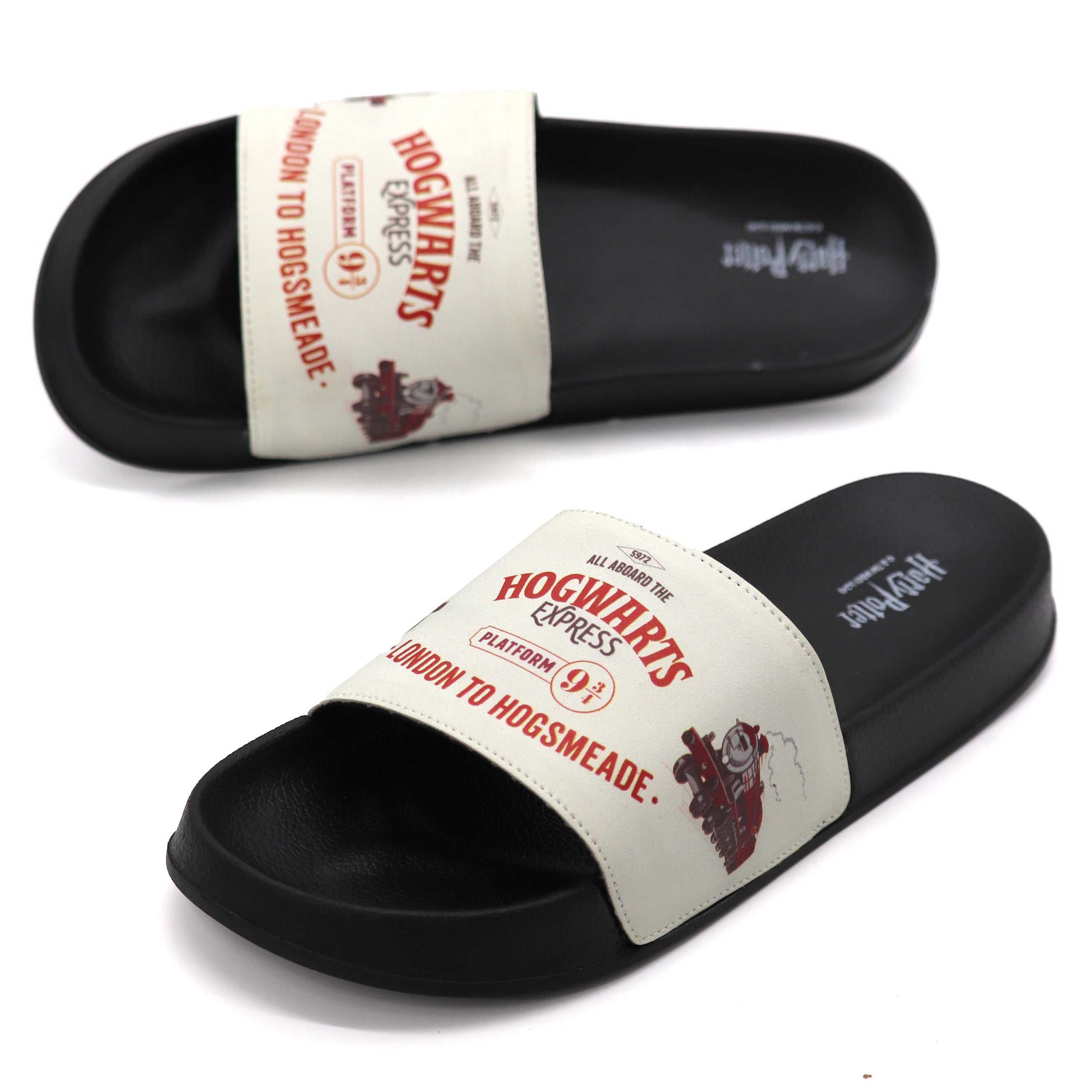 SVAAR Hogwarts Express Slides for Men | Soft Cushioned & Anti-Slip-Black