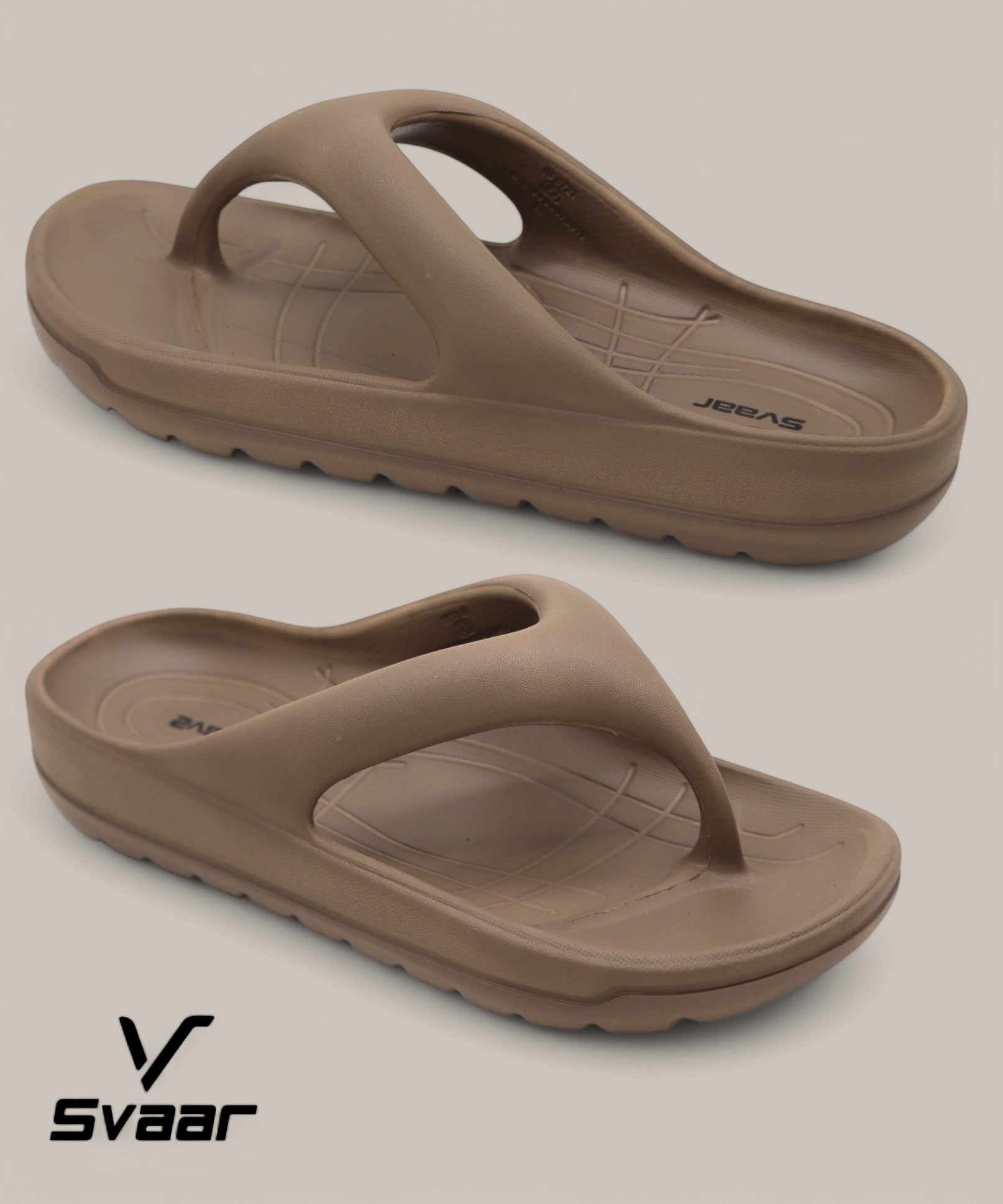 SVAAR Soft EVA Slippers for Men | Stylish Anti-Skid Flip-Flops with Arch Support & Bouncy Sole | Lightweight Indoor Outdoor Comfort-Brown