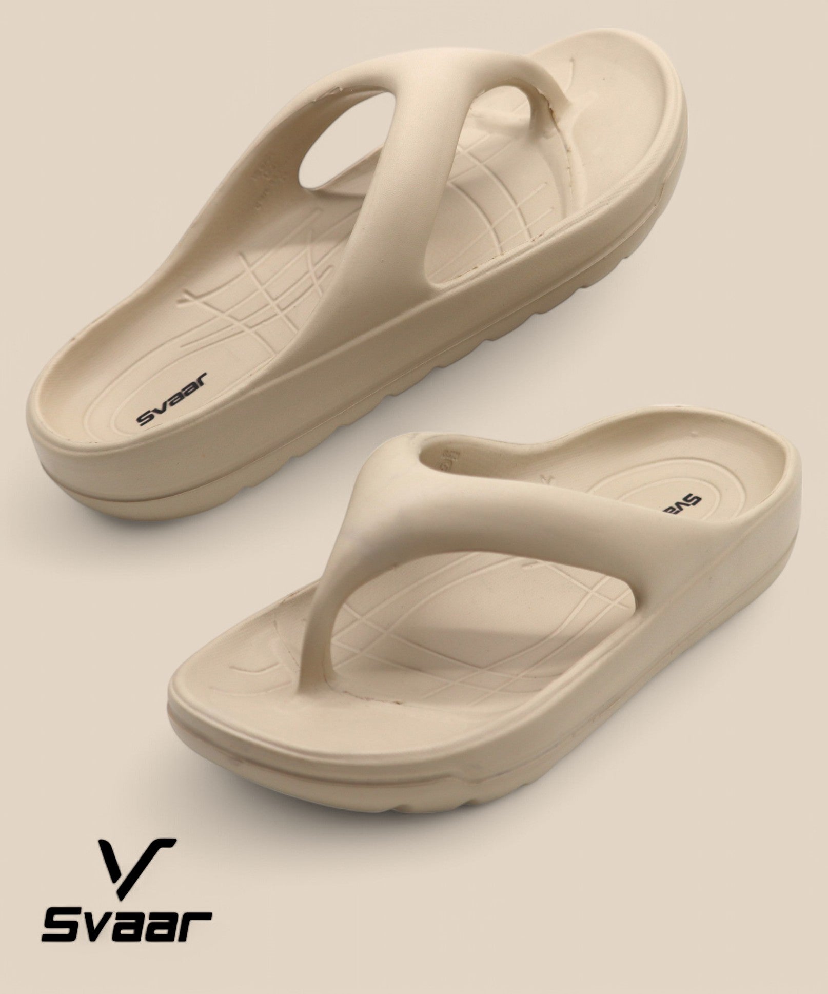 SVAAR Soft EVA Slippers for Men | Stylish Anti-Skid Flip-Flops with Arch Support & Bouncy Sole | Lightweight Indoor Outdoor Comfort-Beige