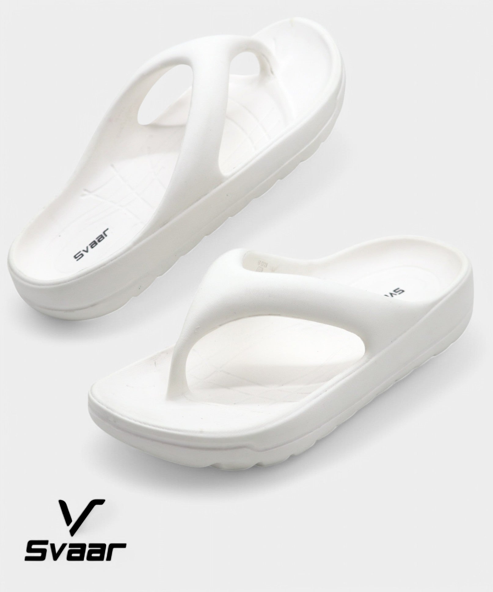 SVAAR Soft EVA Slippers for Men | Stylish Anti-Skid Flip-Flops with Arch Support & Bouncy Sole | Lightweight Indoor Outdoor Comfort-White