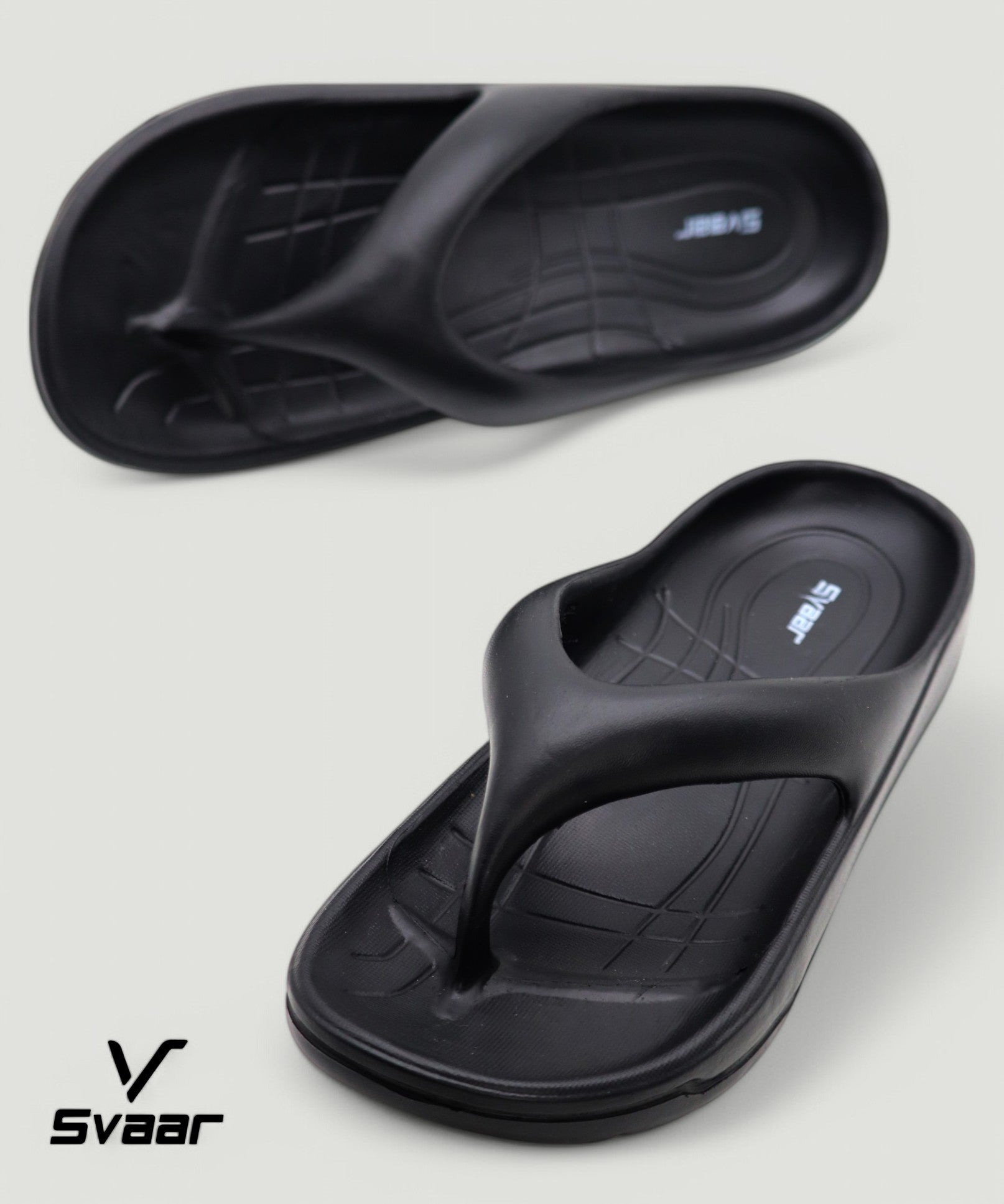 SVAAR Soft EVA Slippers for Men | Stylish Anti-Skid Flip-Flops with Arch Support & Bouncy Sole | Lightweight Indoor Outdoor Comfort-Black
