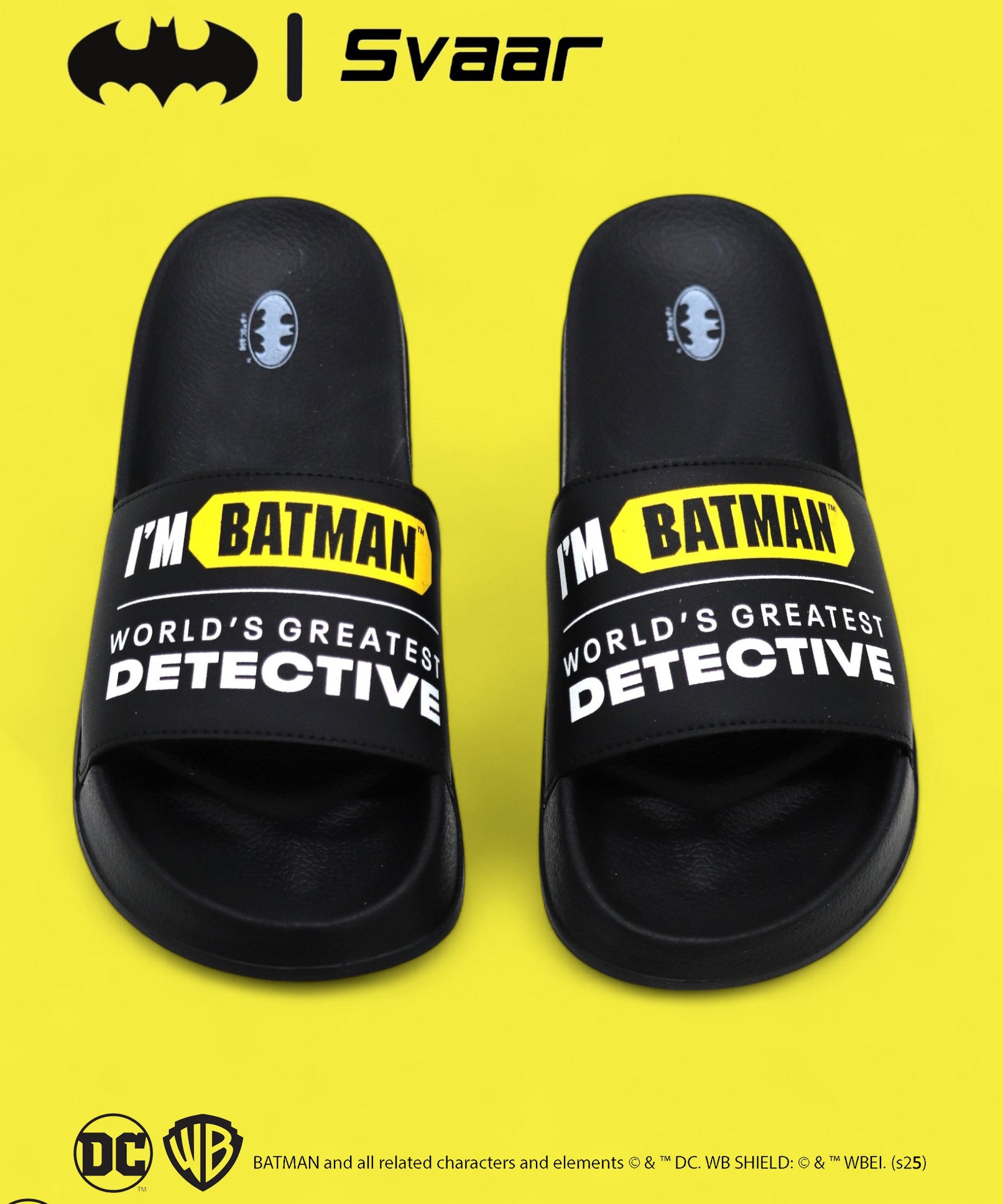 SVAAR Batman Detective Men's Black Sliders – Ultra Soft Cushion Flip Flops