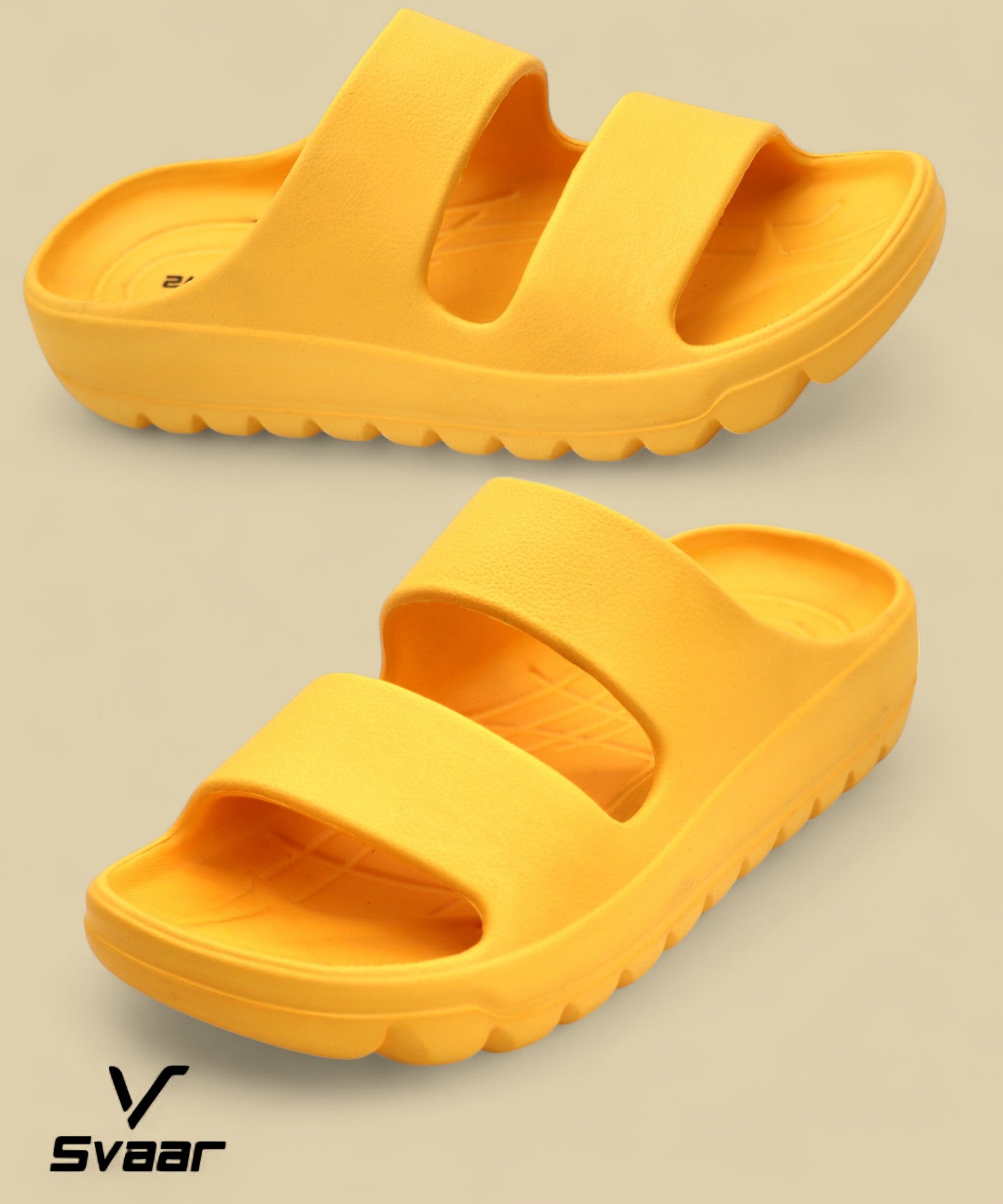 SVAAR Soft EVA Double Strap Slippers for Men | Stylish Anti-Skid Slides with Arch Support & Bouncy Sole | Lightweight Indoor Outdoor Comfort-Yellow
