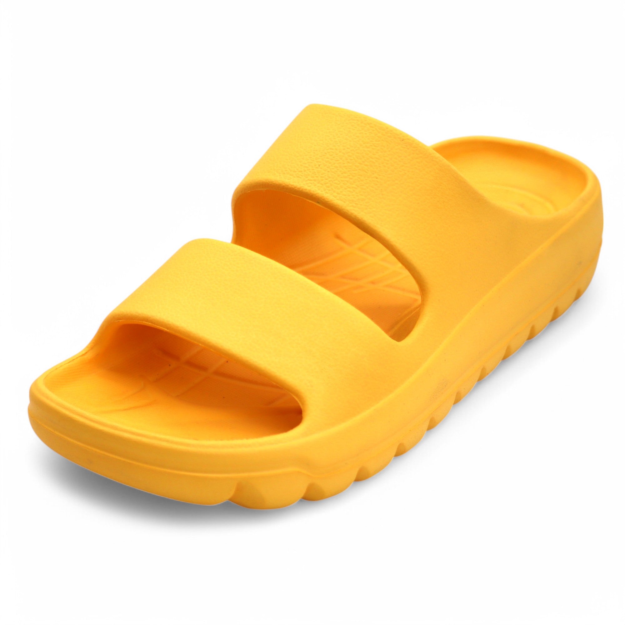 SVAAR Soft EVA Double Strap Slippers for Men | Stylish Anti-Skid Slides with Arch Support & Bouncy Sole | Lightweight Indoor Outdoor Comfort-Yellow