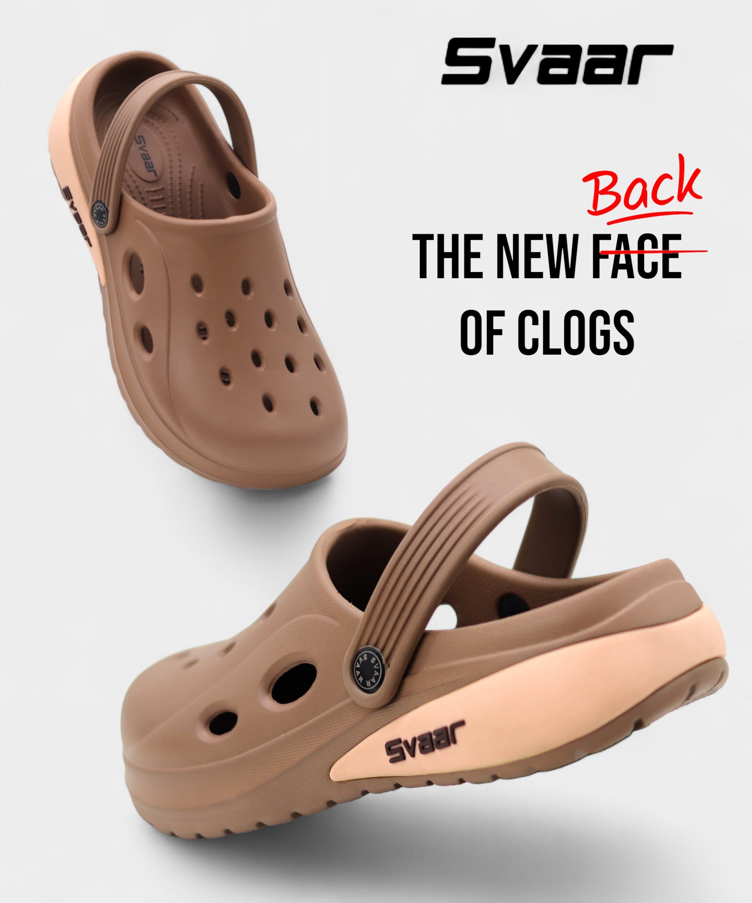 SVAAR Drift Men’s Sports Clogs – Lightweight, Waterproof & Anti-Skid - Brown