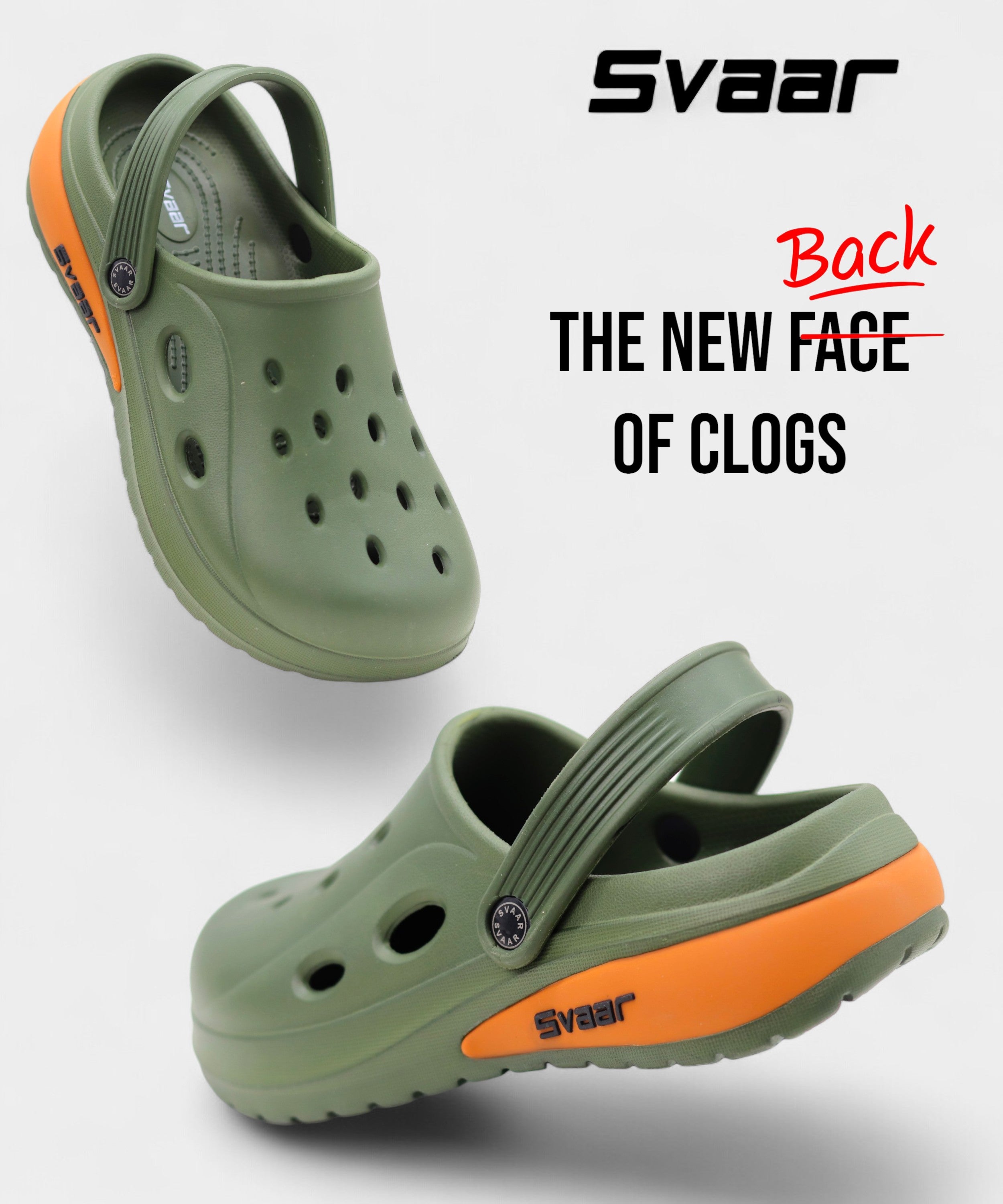 SVAAR Drift Men’s Sports Clogs – Lightweight, Waterproof & Anti-Skid - Olive