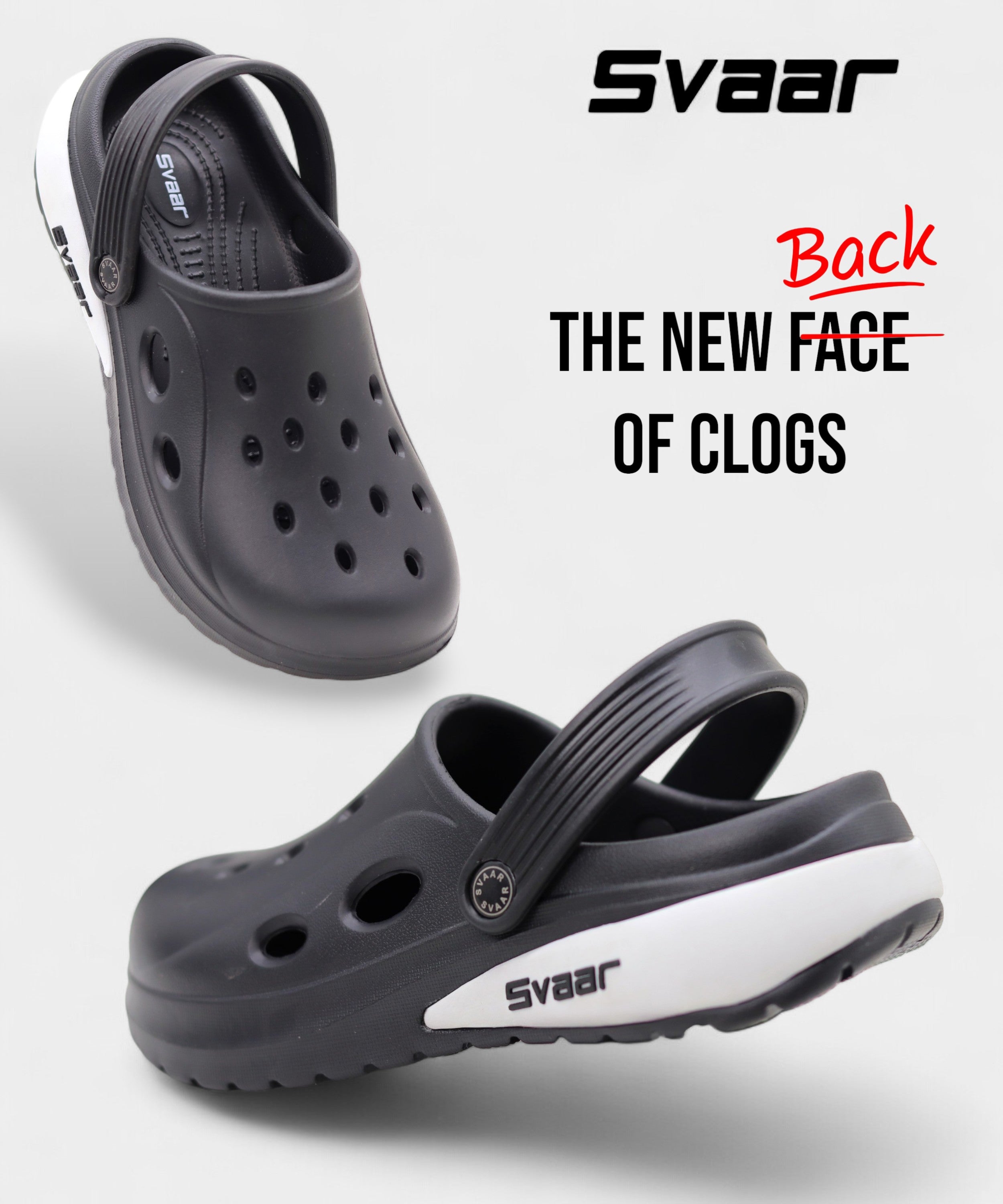 SVAAR Drift Men’s Sports Clogs – Lightweight, Waterproof & Anti-Skid - Black