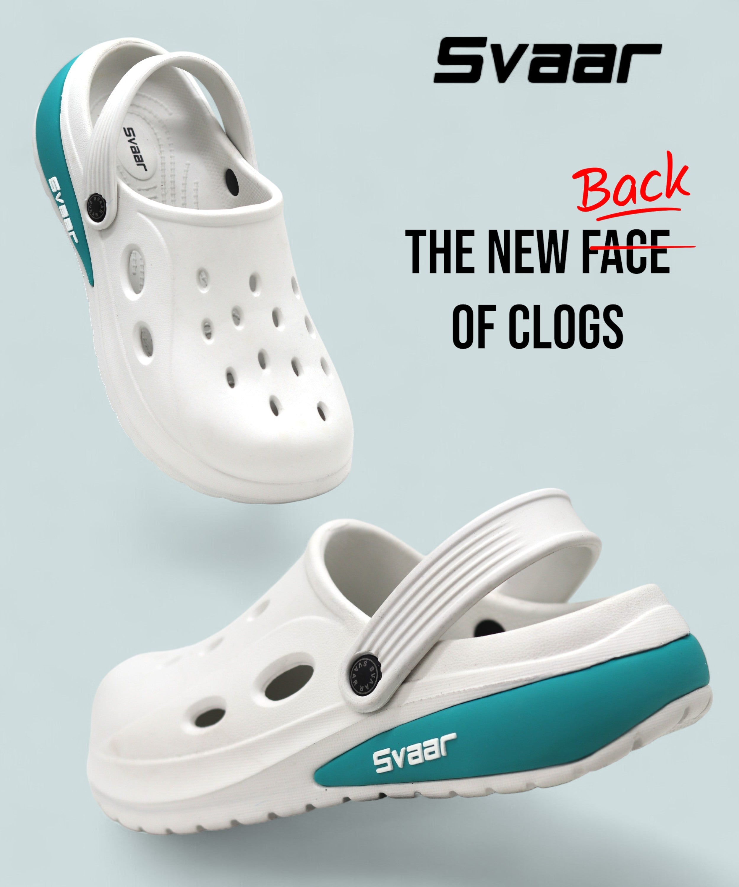 SVAAR Drift Men’s Sports Clogs – Lightweight, Waterproof & Anti-Skid - White