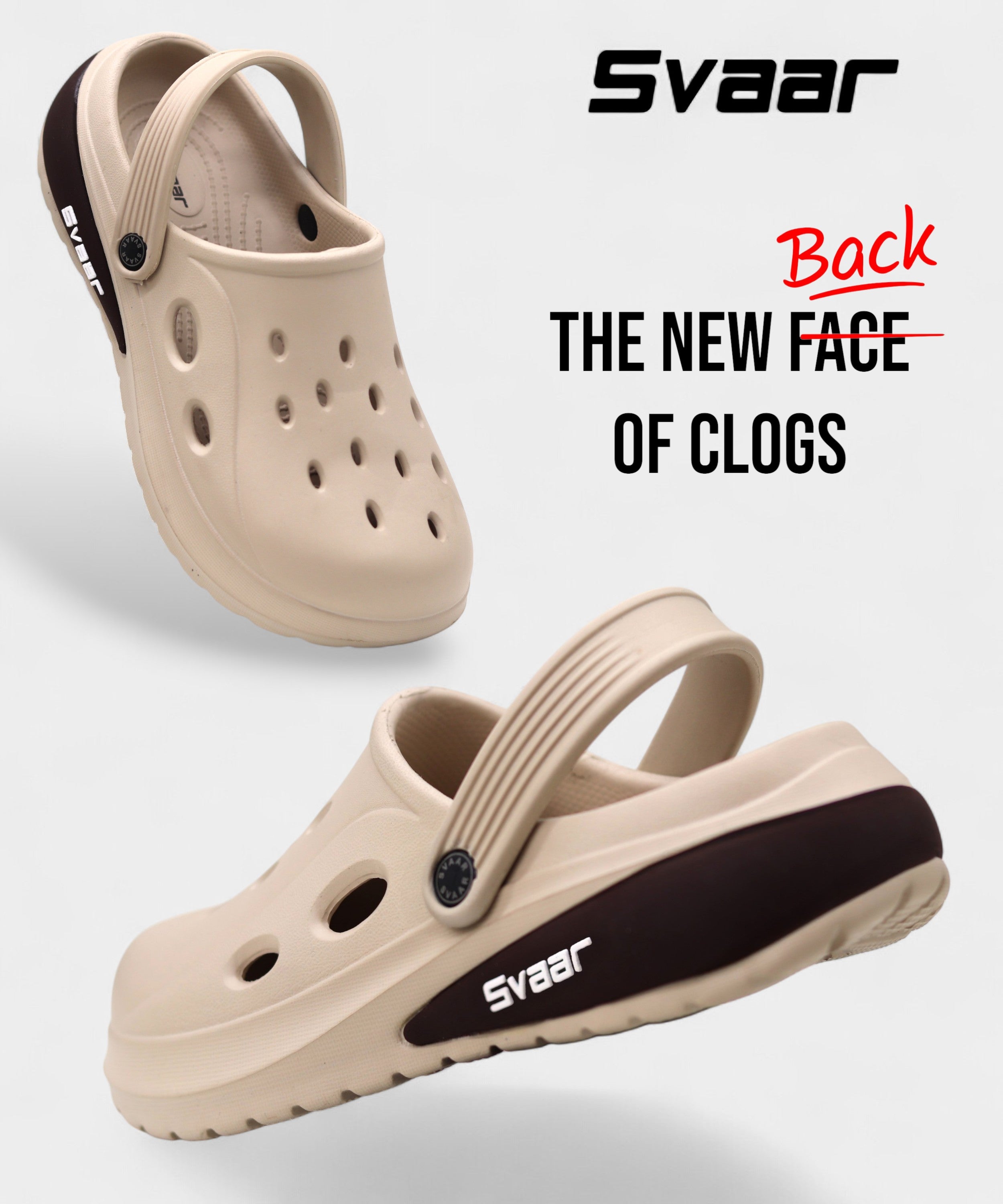 SVAAR Drift Men’s Sports Clogs – Lightweight, Waterproof & Anti-Skid - Beige