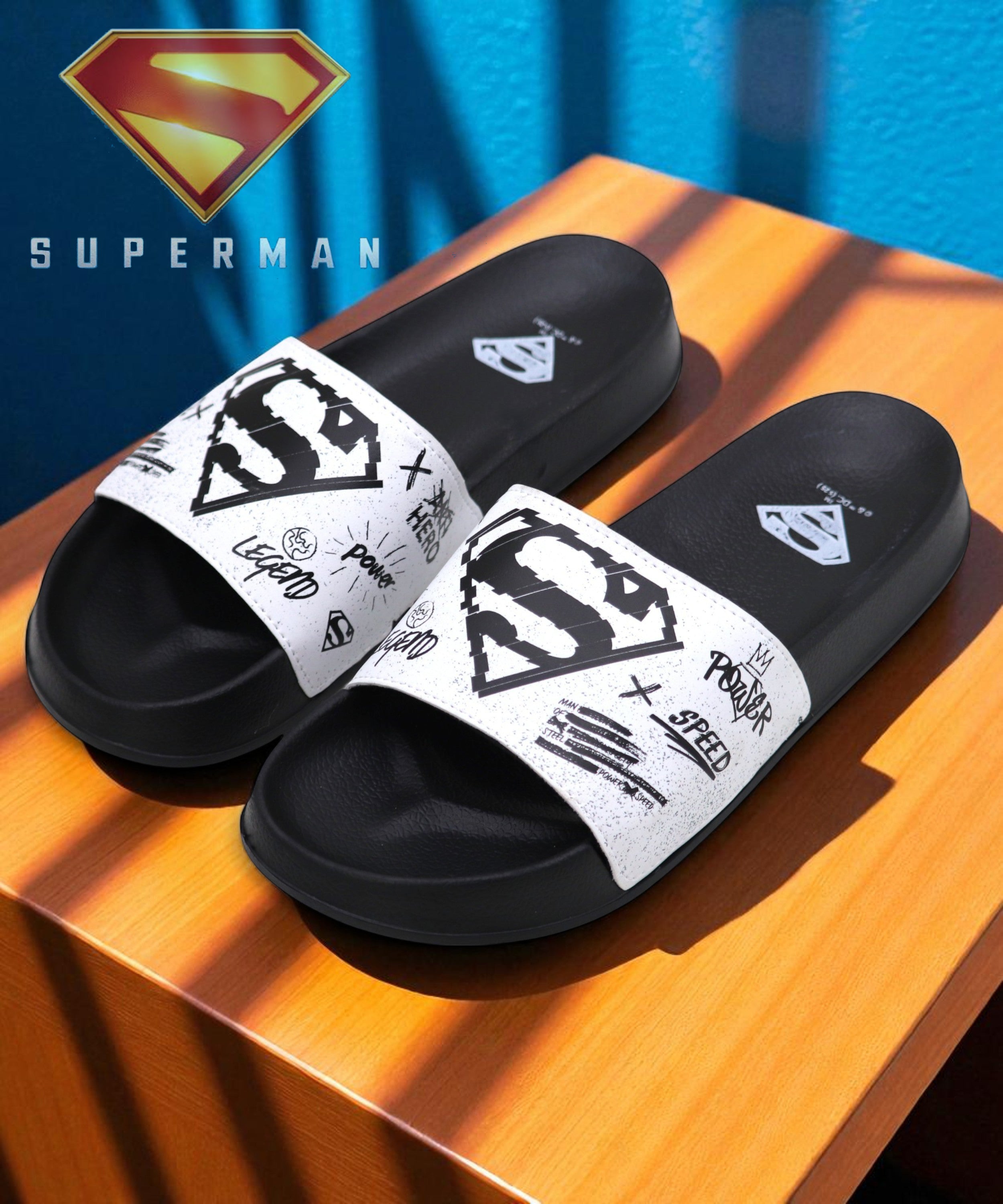 SVAAR x Superman Men’s Slides | Soft, Anti-Slip & Lightweight-Black