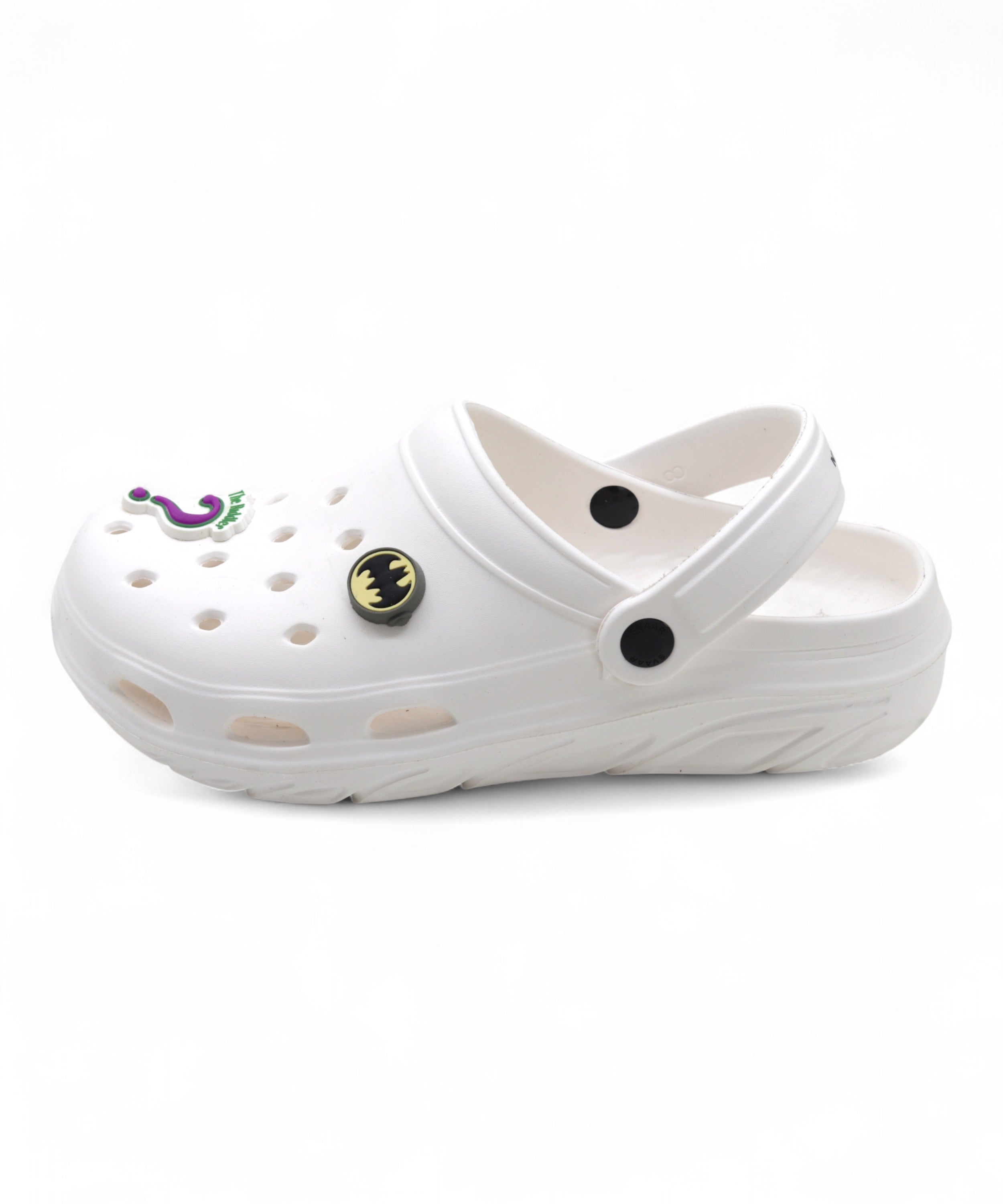 SVAAR x Batman Mens Clogs with Durable EVA Material and Adjustable Strap-White