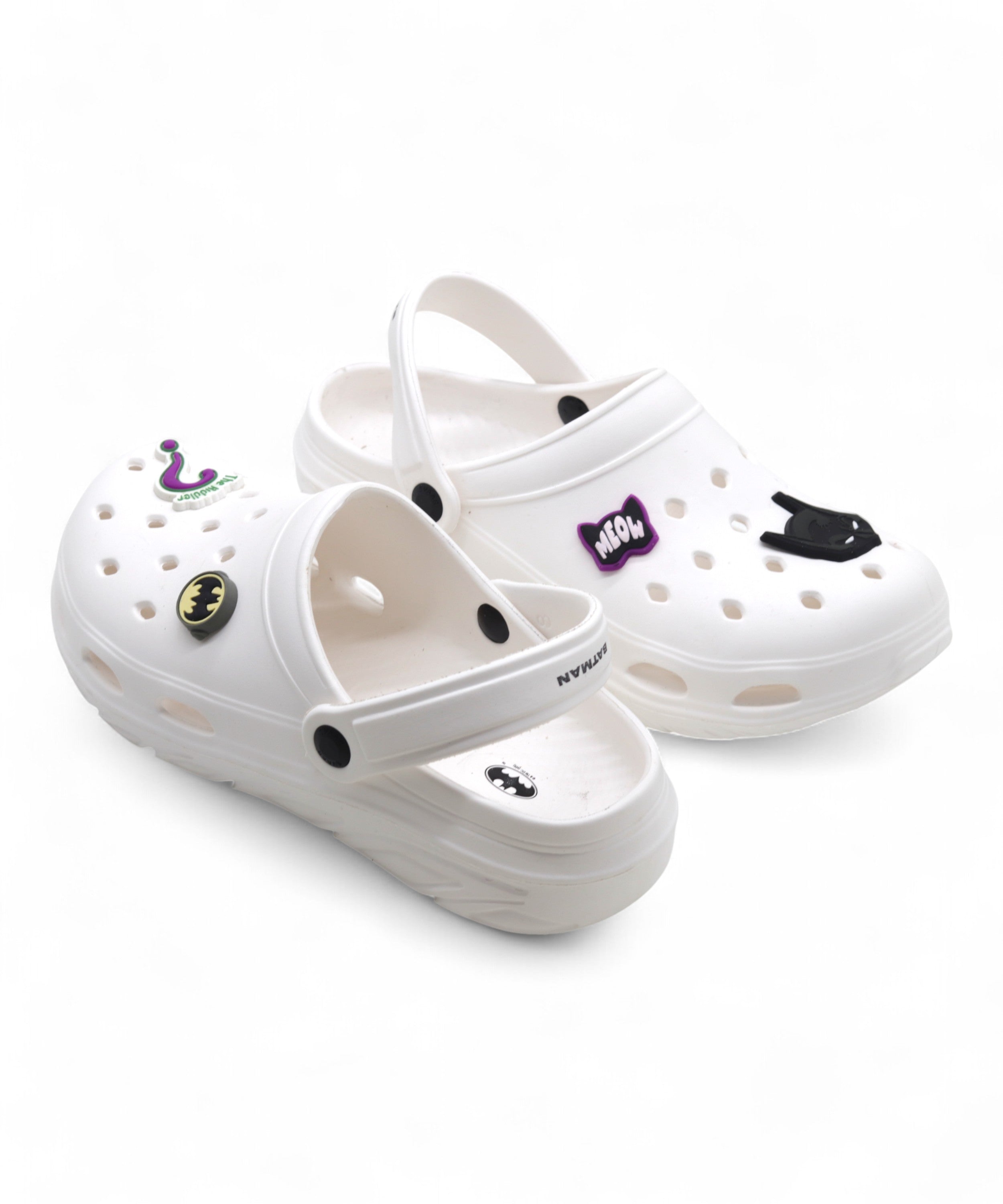 SVAAR x Batman Mens Clogs with Durable EVA Material and Adjustable Strap-White