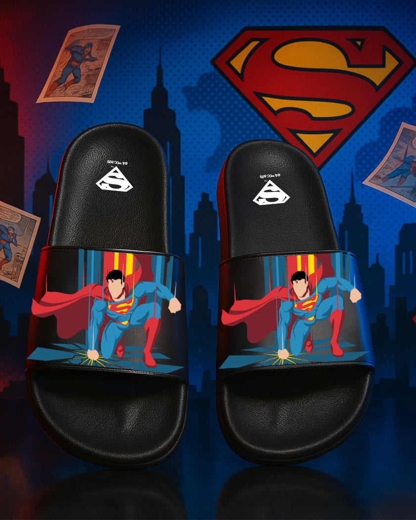 SVAAR x Superman Slides for Men & Boys | Cushioned, Anti-Slip, Lightweight-Black