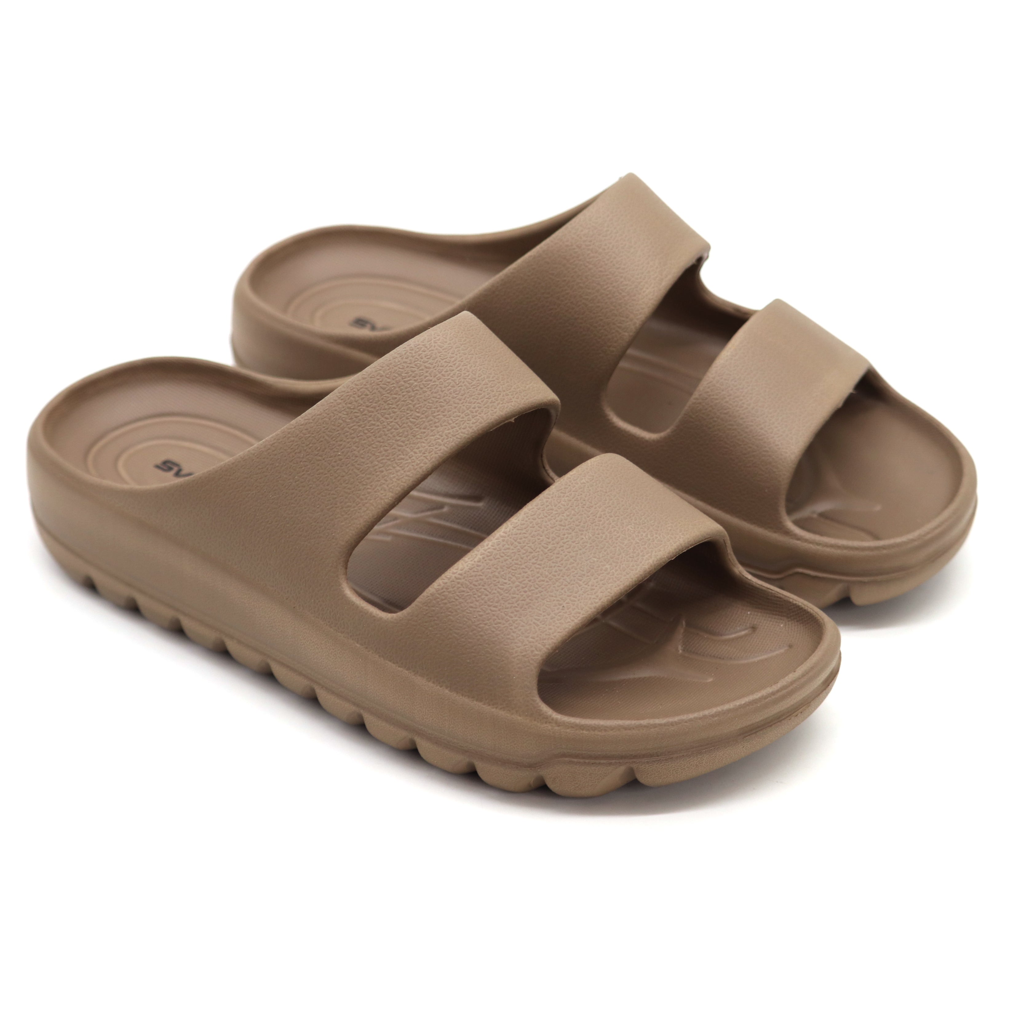 SVAAR Soft EVA Double Strap Slippers for Men | Stylish Anti-Skid Slides with Arch Support & Bouncy Sole | Lightweight Indoor Outdoor Comfort-Brown