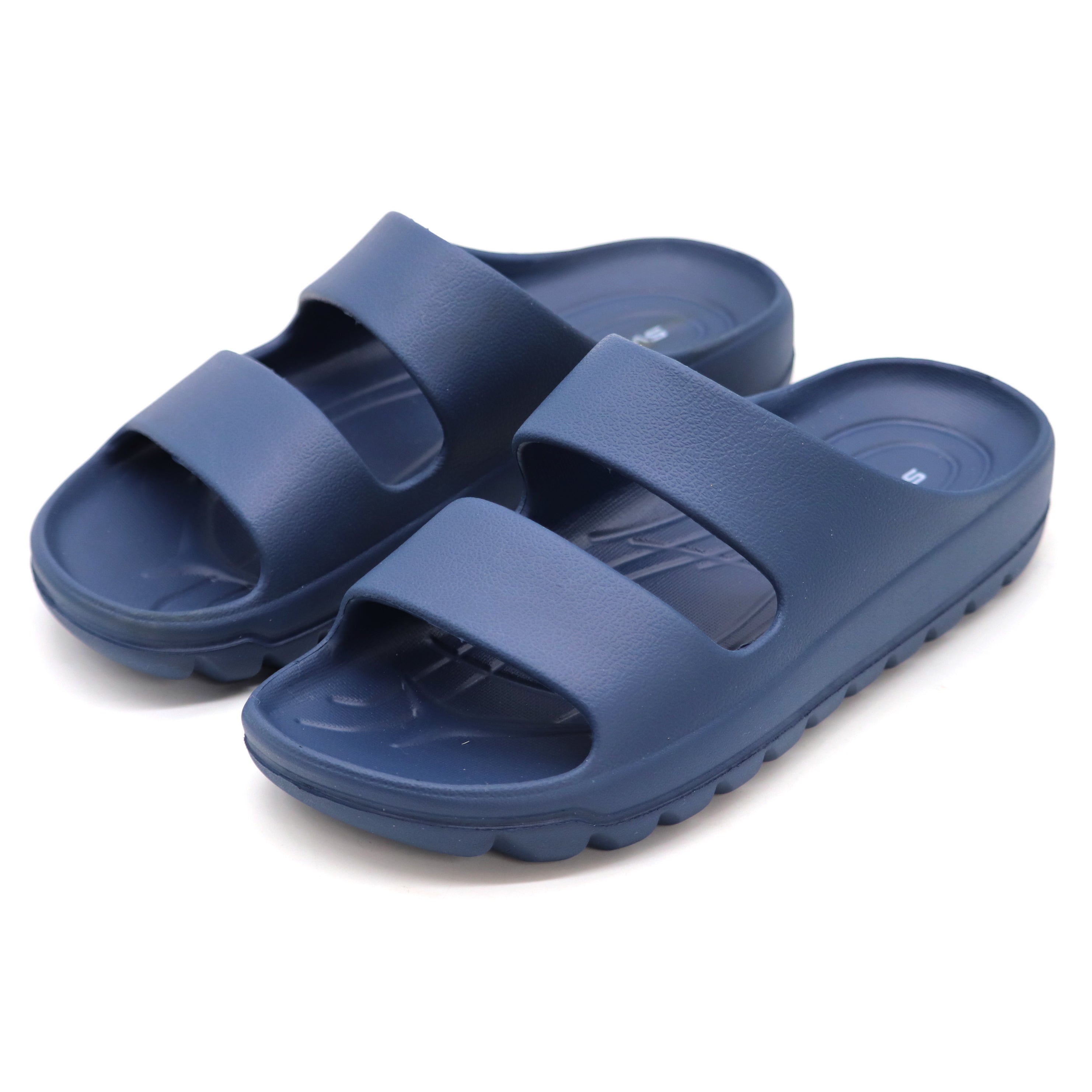 SVAAR Soft EVA Double Strap Slippers for Men | Stylish Anti-Skid Slides with Arch Support & Bouncy Sole | Lightweight Indoor Outdoor Comfort-Navy