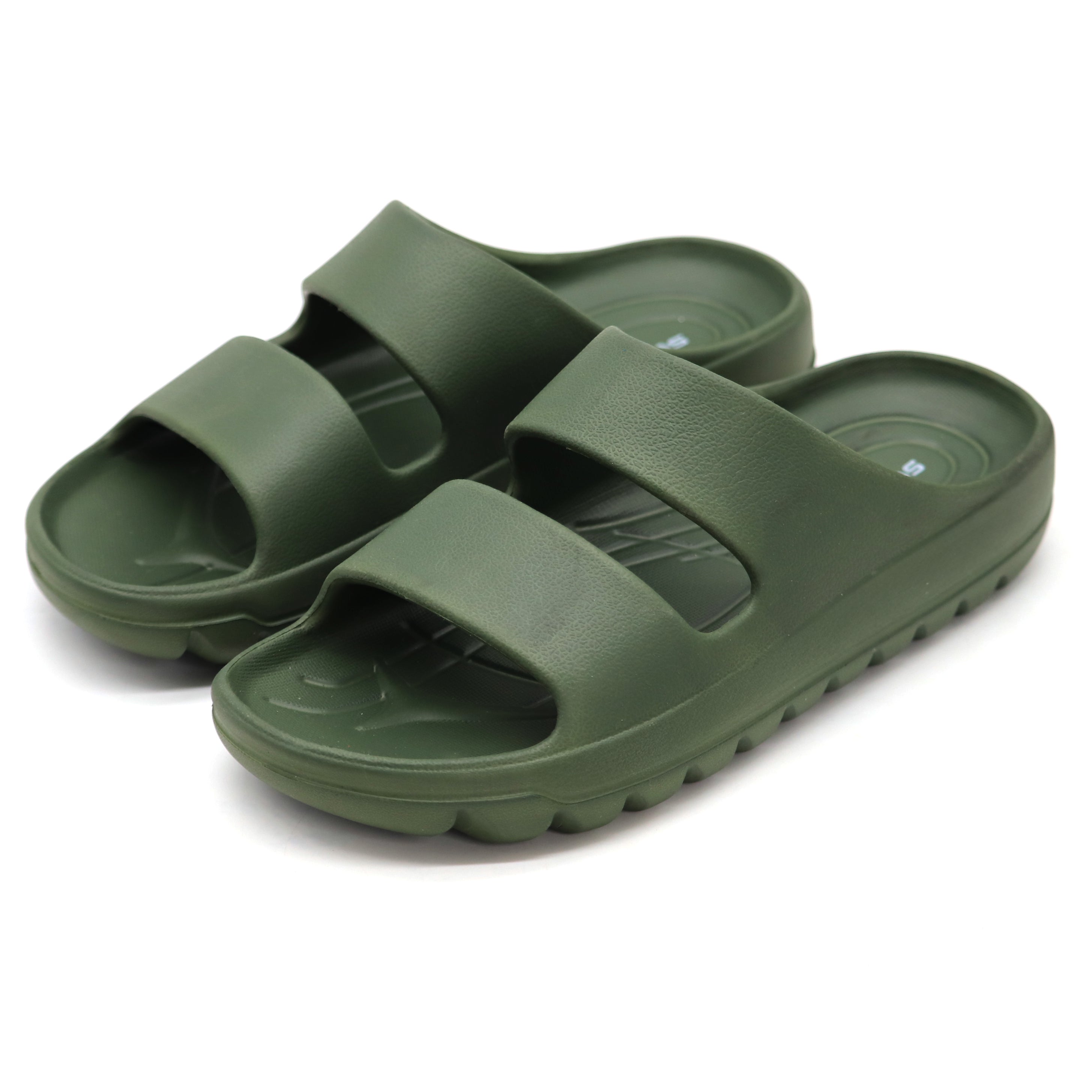 SVAAR Soft EVA Double Strap Slippers for Men | Stylish Anti-Skid Slides with Arch Support & Bouncy Sole | Lightweight Indoor Outdoor Comfort-Olive