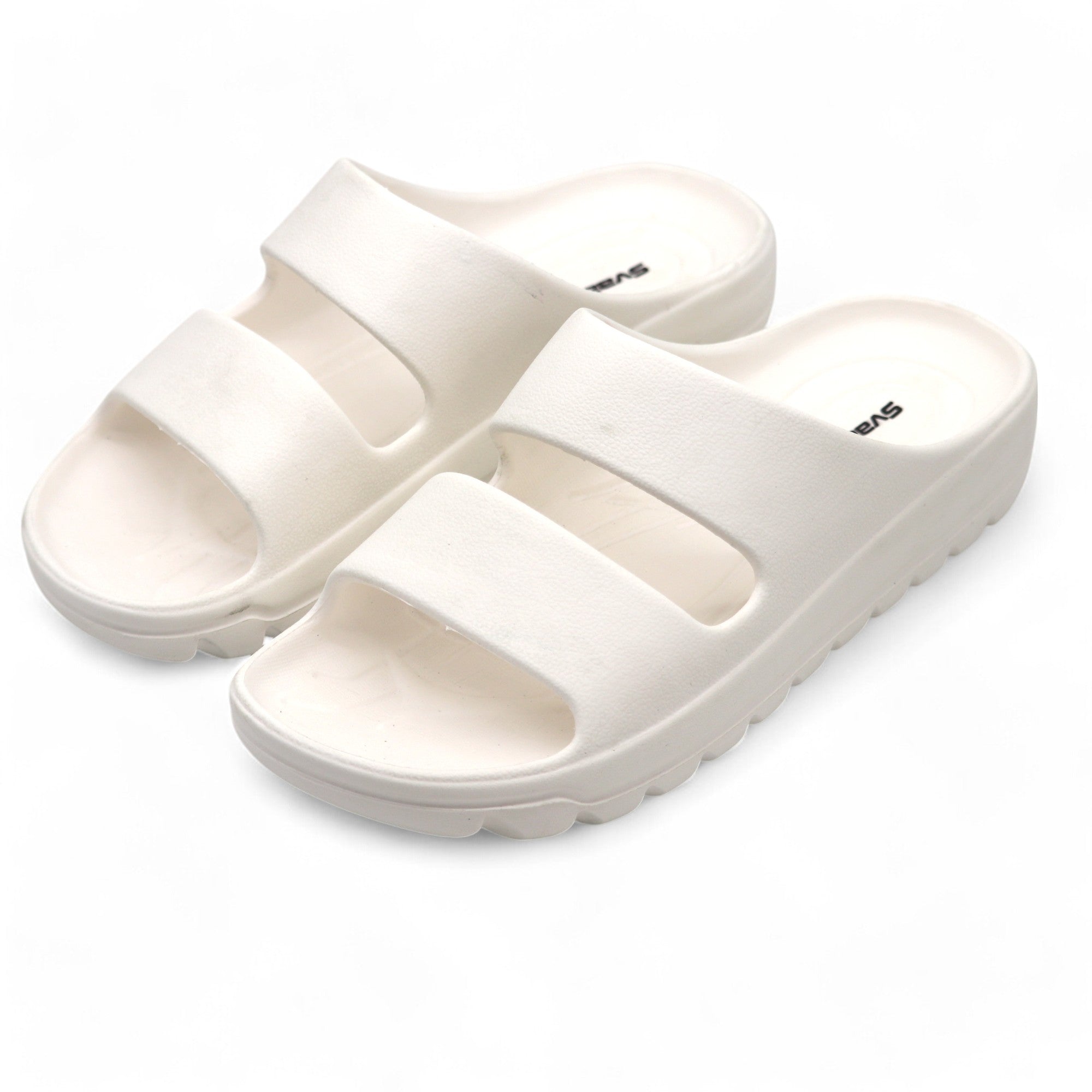 SVAAR Soft EVA Double Strap Slippers for Men | Stylish Anti-Skid Slides with Arch Support & Bouncy Sole | Lightweight Indoor Outdoor Comfort-White
