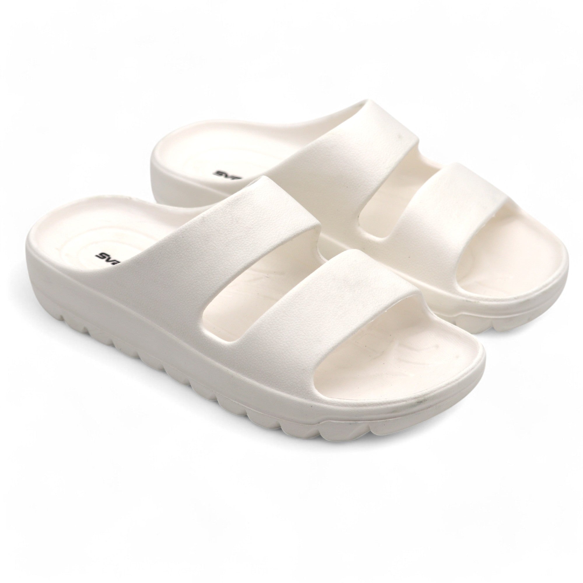 SVAAR Soft EVA Double Strap Slippers for Men | Stylish Anti-Skid Slides with Arch Support & Bouncy Sole | Lightweight Indoor Outdoor Comfort-White