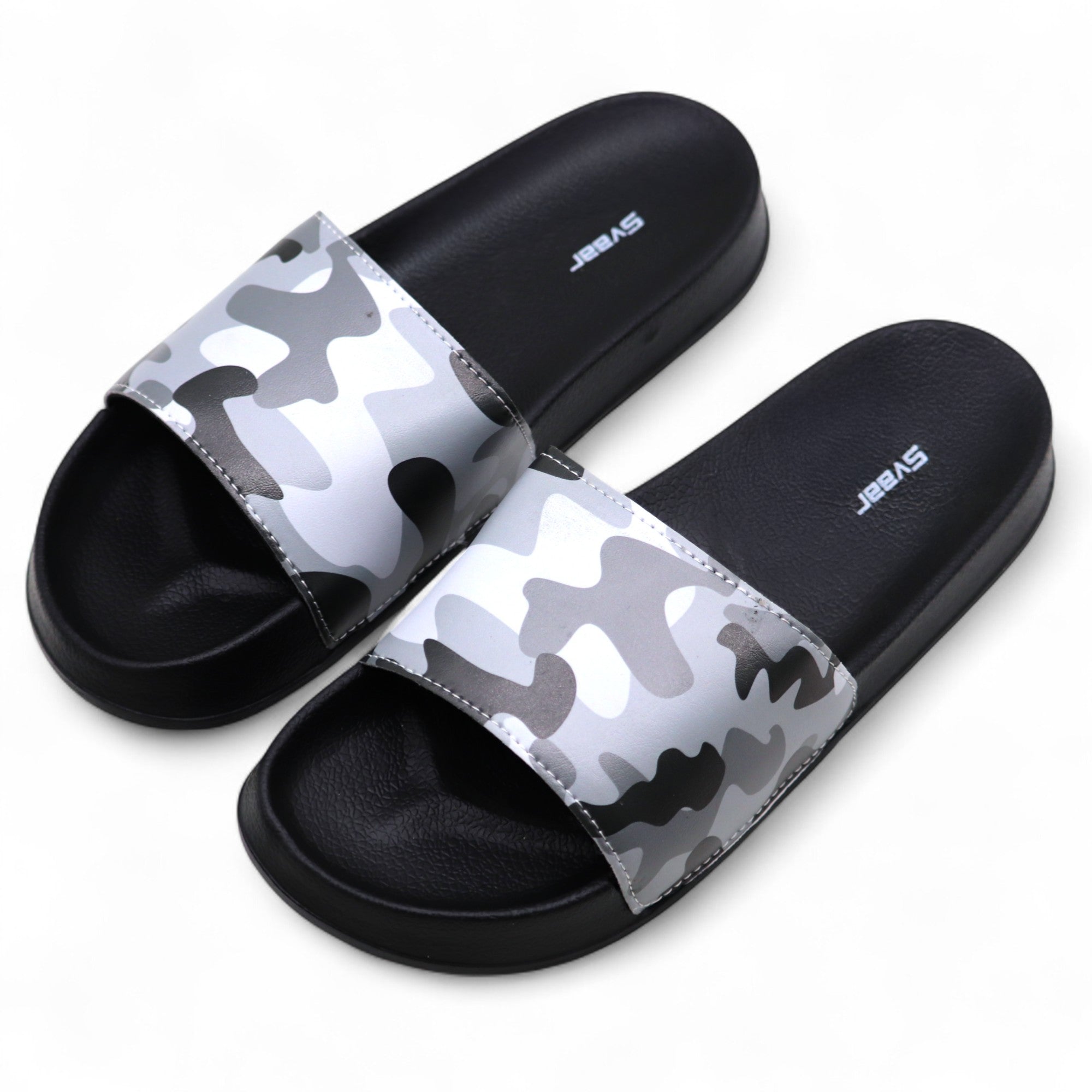 SVAAR Men's Camouflage Printed Slides | Soft Cushioned Slip-On Slippers for Casual, Indoor & Outdoor Use-Black