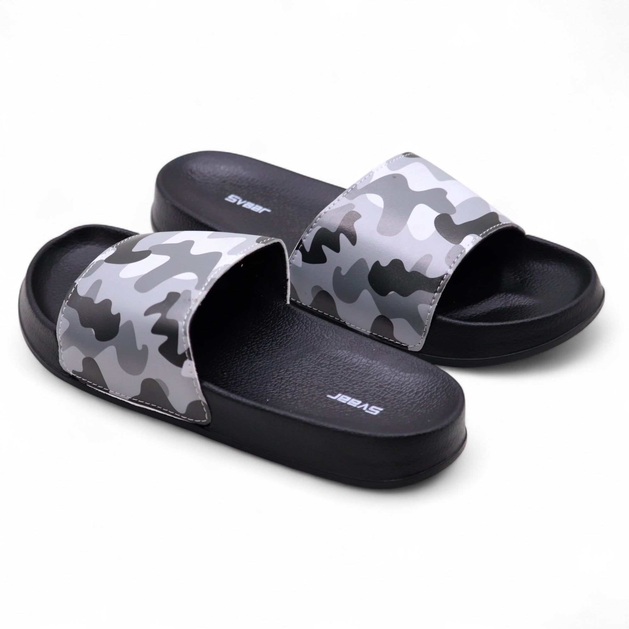 SVAAR Men's Camouflage Printed Slides | Soft Cushioned Slip-On Slippers for Casual, Indoor & Outdoor Use-Black