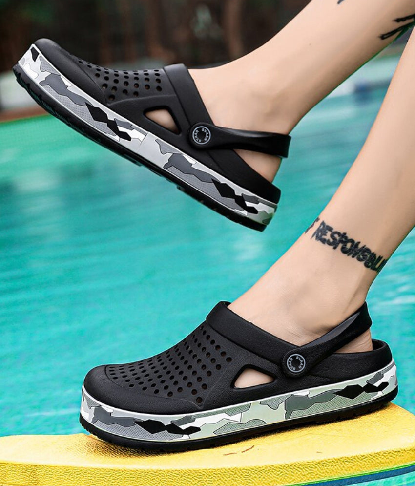 SVAAR Men's Super Stylish Clogs || Sandals with Adjustable Back Strap for Men- Black
