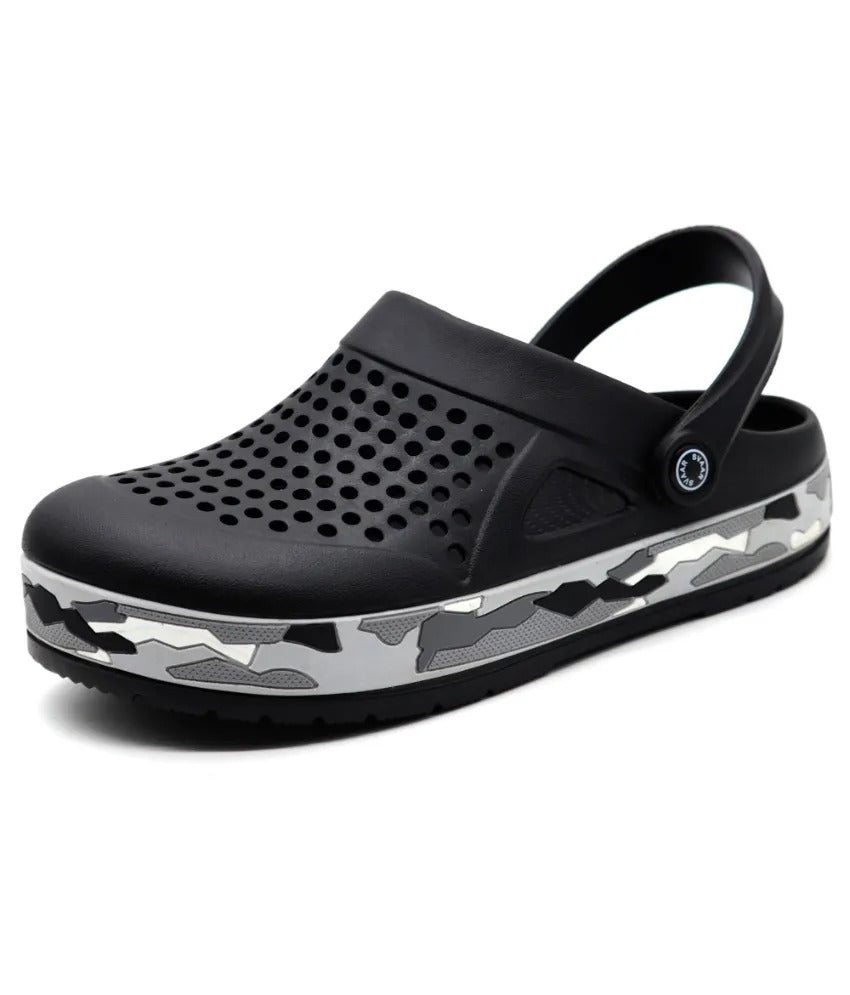 SVAAR Men's Super Stylish Clogs || Sandals with Adjustable Back Strap for Men- Black