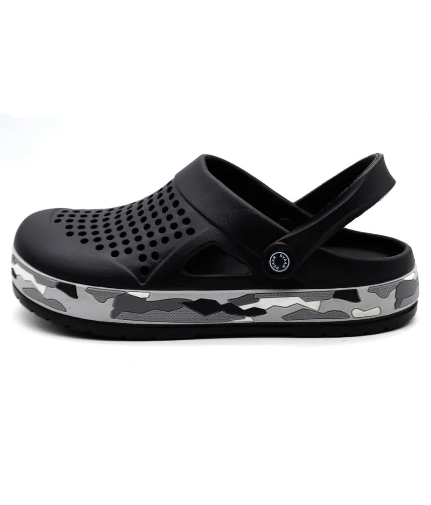 SVAAR Men's Super Stylish Clogs || Sandals with Adjustable Back Strap for Men- Black