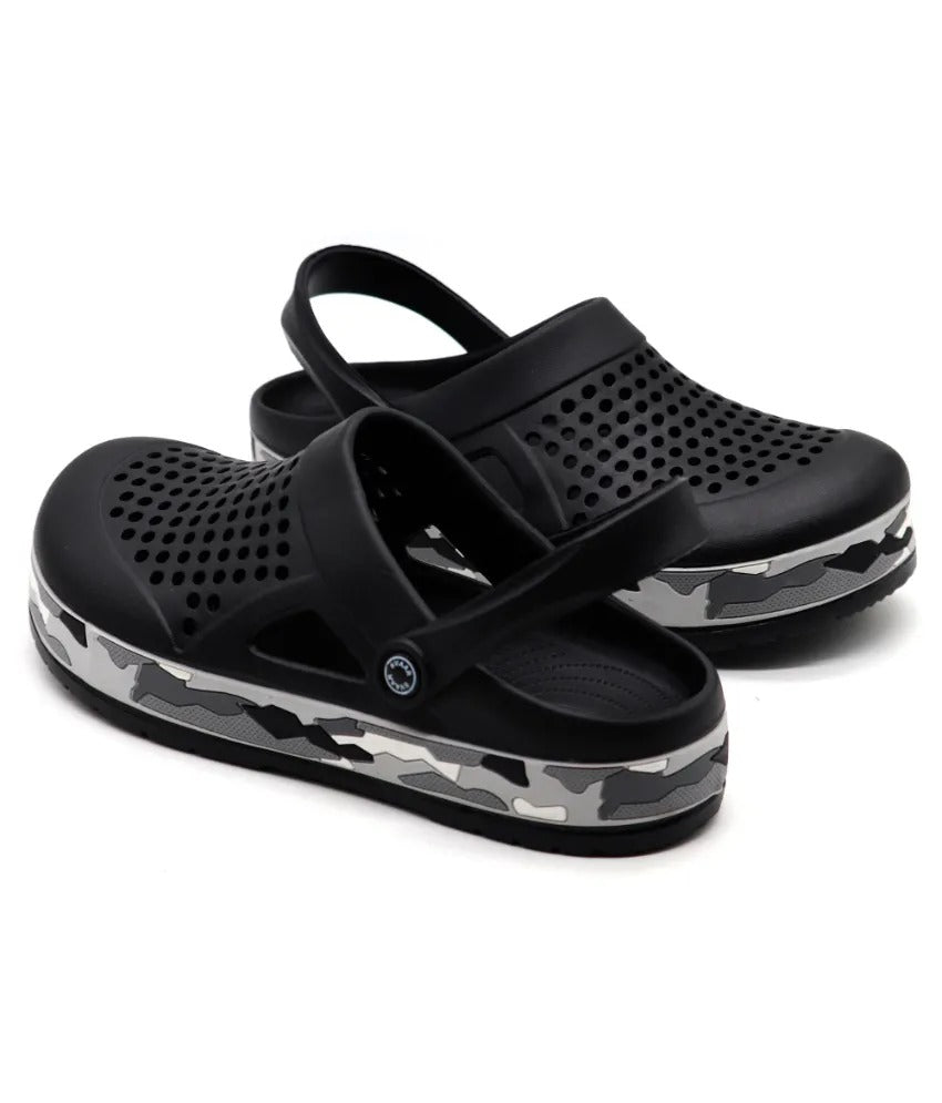 SVAAR Men's Super Stylish Clogs || Sandals with Adjustable Back Strap for Men- Black
