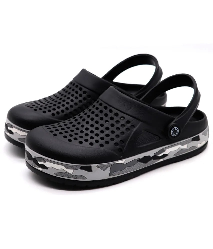 SVAAR Men's Super Stylish Clogs || Sandals with Adjustable Back Strap for Men- Black