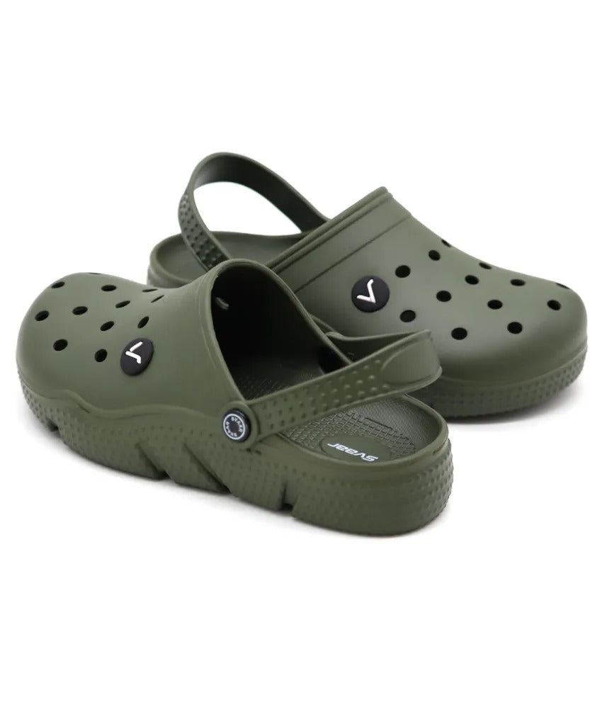 SVAAR Men's Super Comfortable Clogs || Sandals with Adjustable Back Strap for Men-Olive
