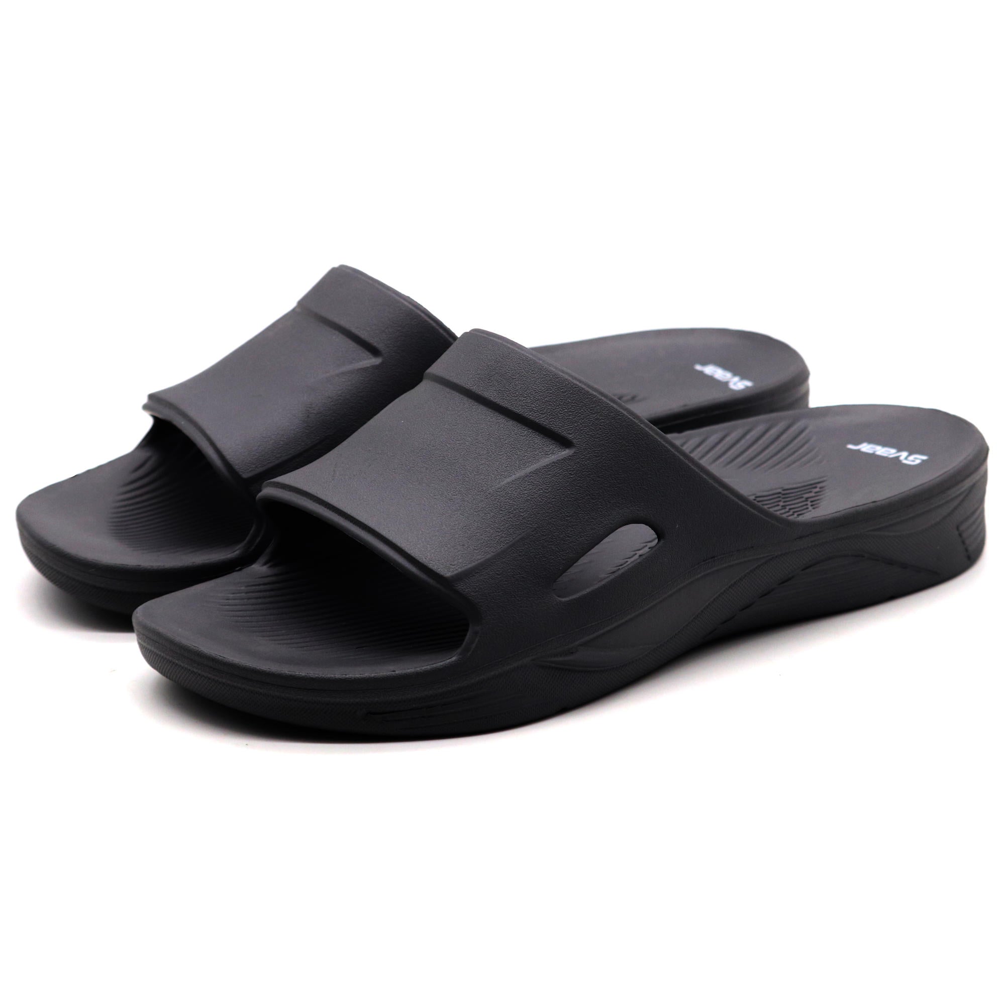 SVAAR EveryWear Sliders for Men || Comfortable Indoor Outdoor Slider Slip-on Slippers for Men and Boys-Black