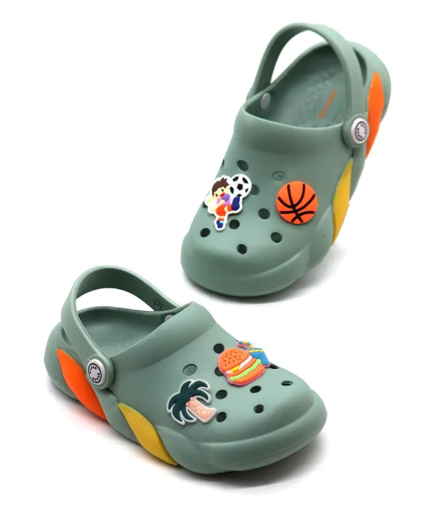 SVAAR Slingback Clog Shoes for Boys & Girls || Indoor & Outdoor Sandals Clogs for Kids with 4 Cartoon Charm-Melon Green