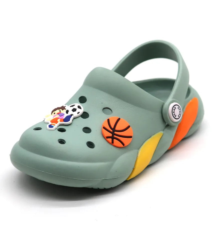 SVAAR Slingback Clog Shoes for Boys & Girls || Indoor & Outdoor Sandals Clogs for Kids with 4 Cartoon Charm-Melon Green