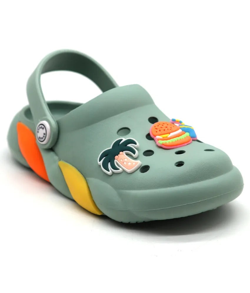 SVAAR Slingback Clog Shoes for Boys & Girls || Indoor & Outdoor Sandals Clogs for Kids with 4 Cartoon Charm-Melon Green