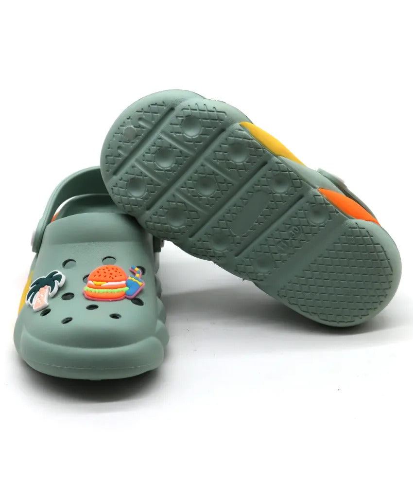 SVAAR Slingback Clog Shoes for Boys & Girls || Indoor & Outdoor Sandals Clogs for Kids with 4 Cartoon Charm-Melon Green