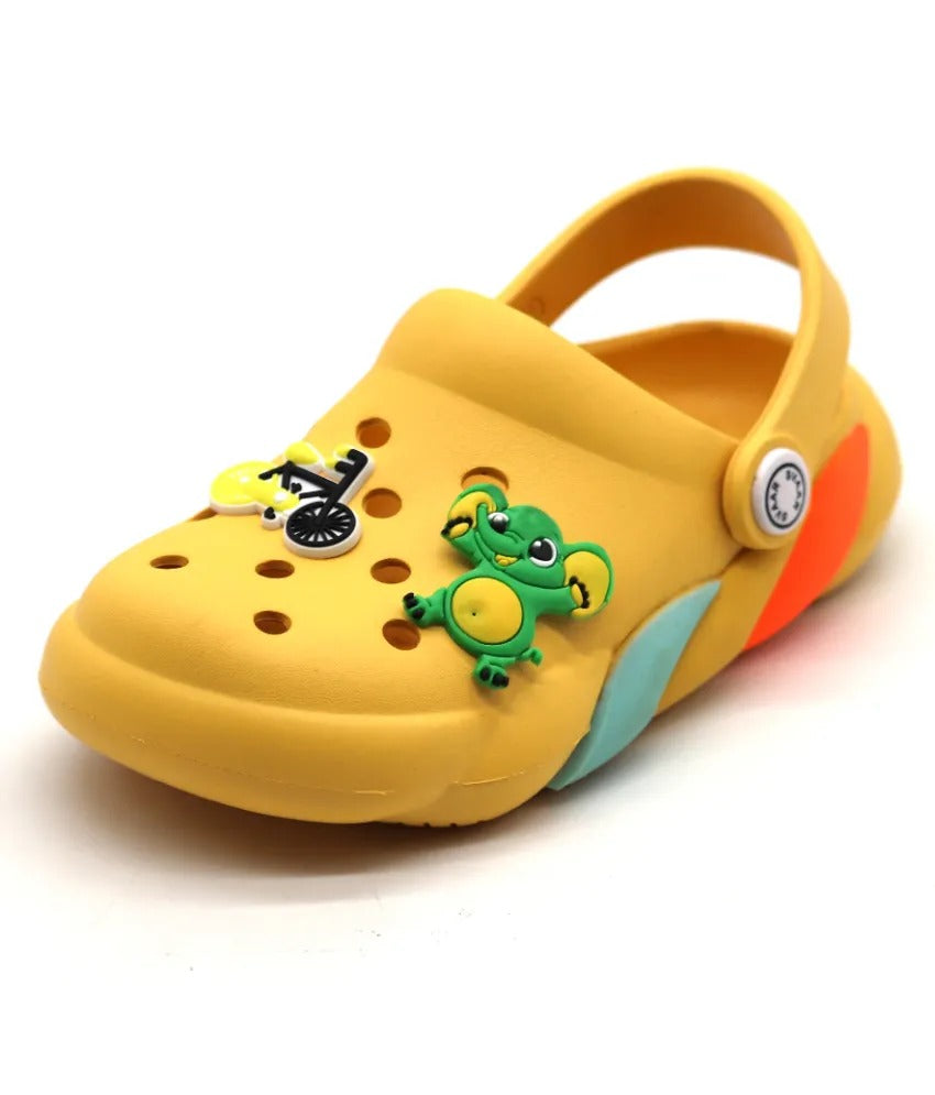 SVAAR Slingback Clog Shoes for Boys & Girls || Indoor & Outdoor Sandals Clogs for Kids with 4 Cartoon Charm-Yellow