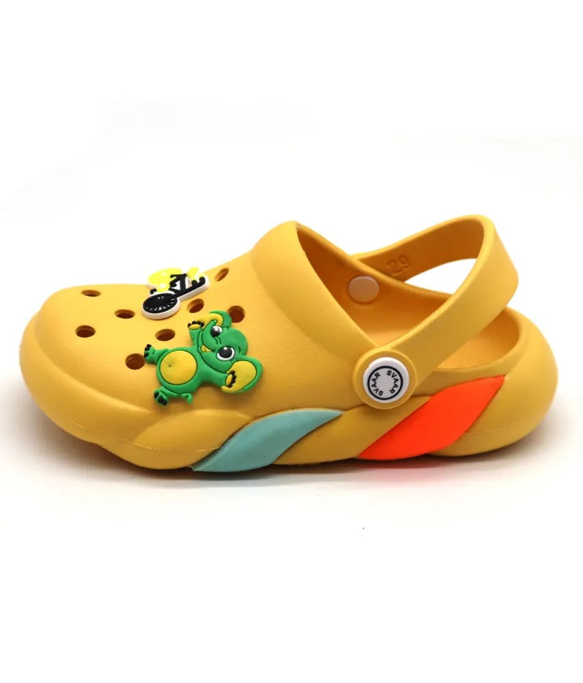 SVAAR Slingback Clog Shoes for Boys & Girls || Indoor & Outdoor Sandals Clogs for Kids with 4 Cartoon Charm-Yellow
