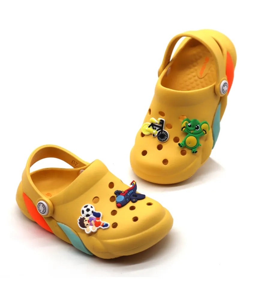 SVAAR Slingback Clog Shoes for Boys & Girls || Indoor & Outdoor Sandals Clogs for Kids with 4 Cartoon Charm-Yellow