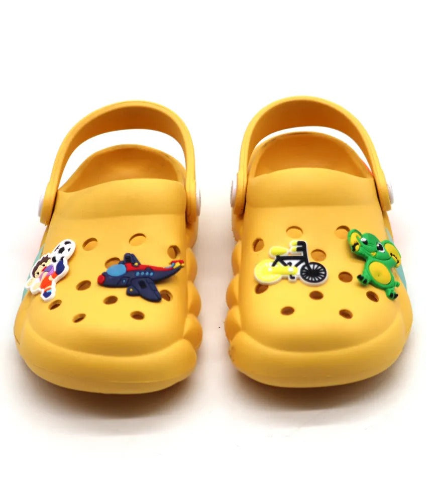 SVAAR Slingback Clog Shoes for Boys & Girls || Indoor & Outdoor Sandals Clogs for Kids with 4 Cartoon Charm-Yellow