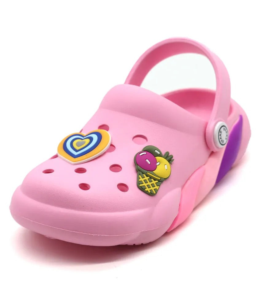 SVAAR Slingback Clog Shoes for Boys & Girls || Indoor & Outdoor Sandals Clogs for Kids with 4 Cartoon Charm-Pink