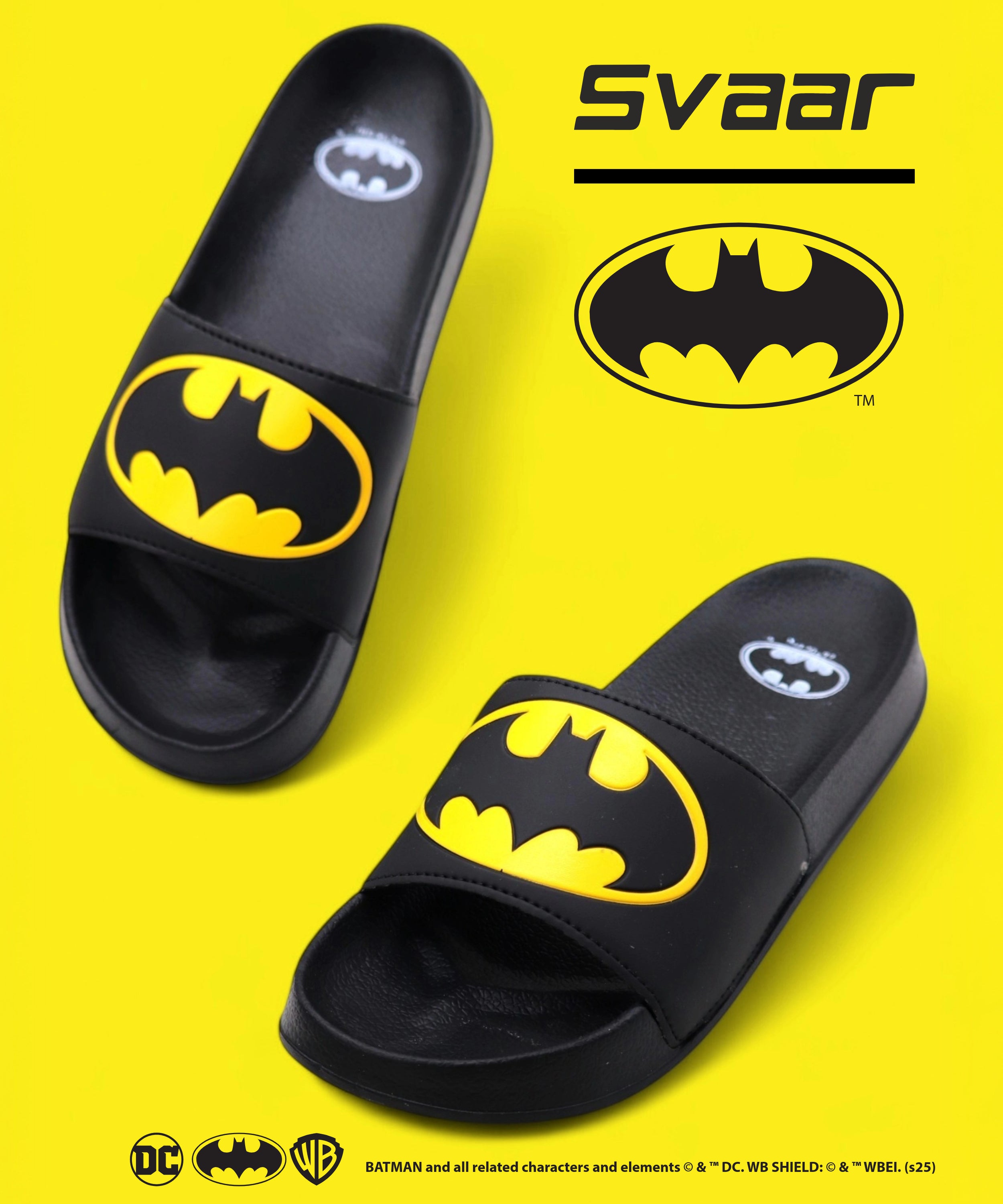 SVAAR x Batman Men's Slides – Soft Cushion, Anti-Slip, Lightweight Daily Slippers - Black