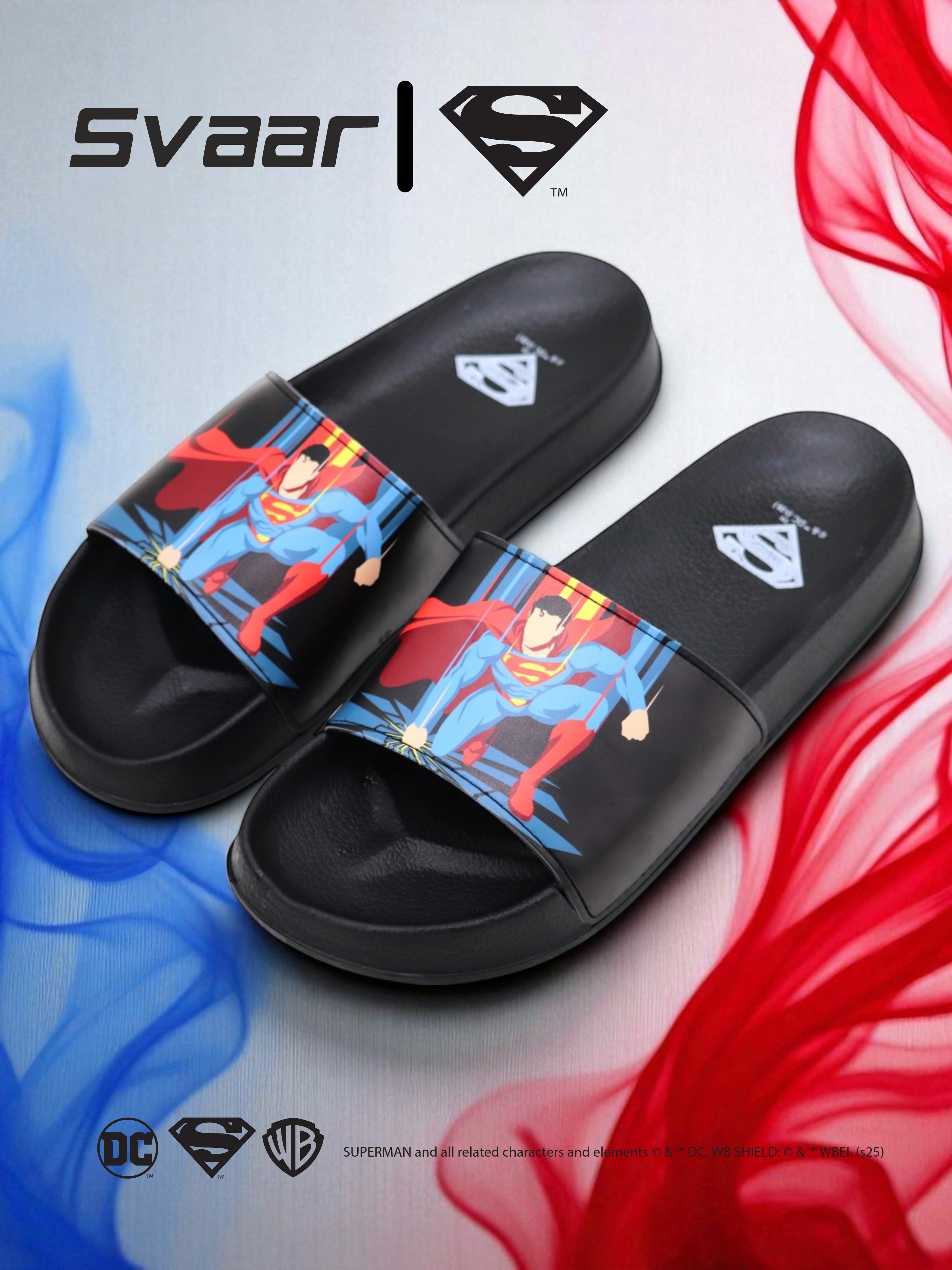 SVAAR x Superman Men's Slides – Soft Cushion, Anti-Slip, Lightweight - Black