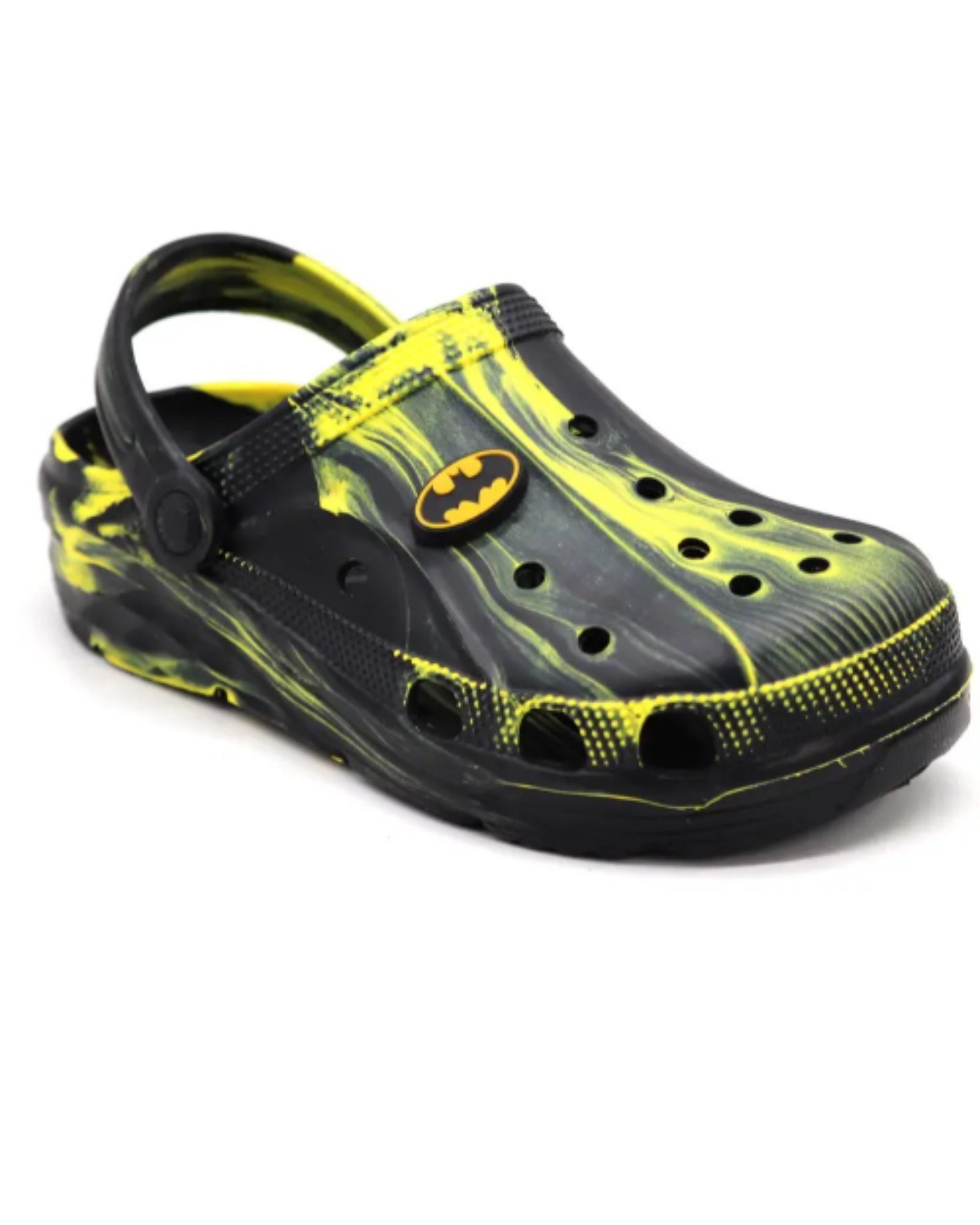 SVAAR Batman Men’s Marble Clogs with Batman Charms and Back Strap-Black