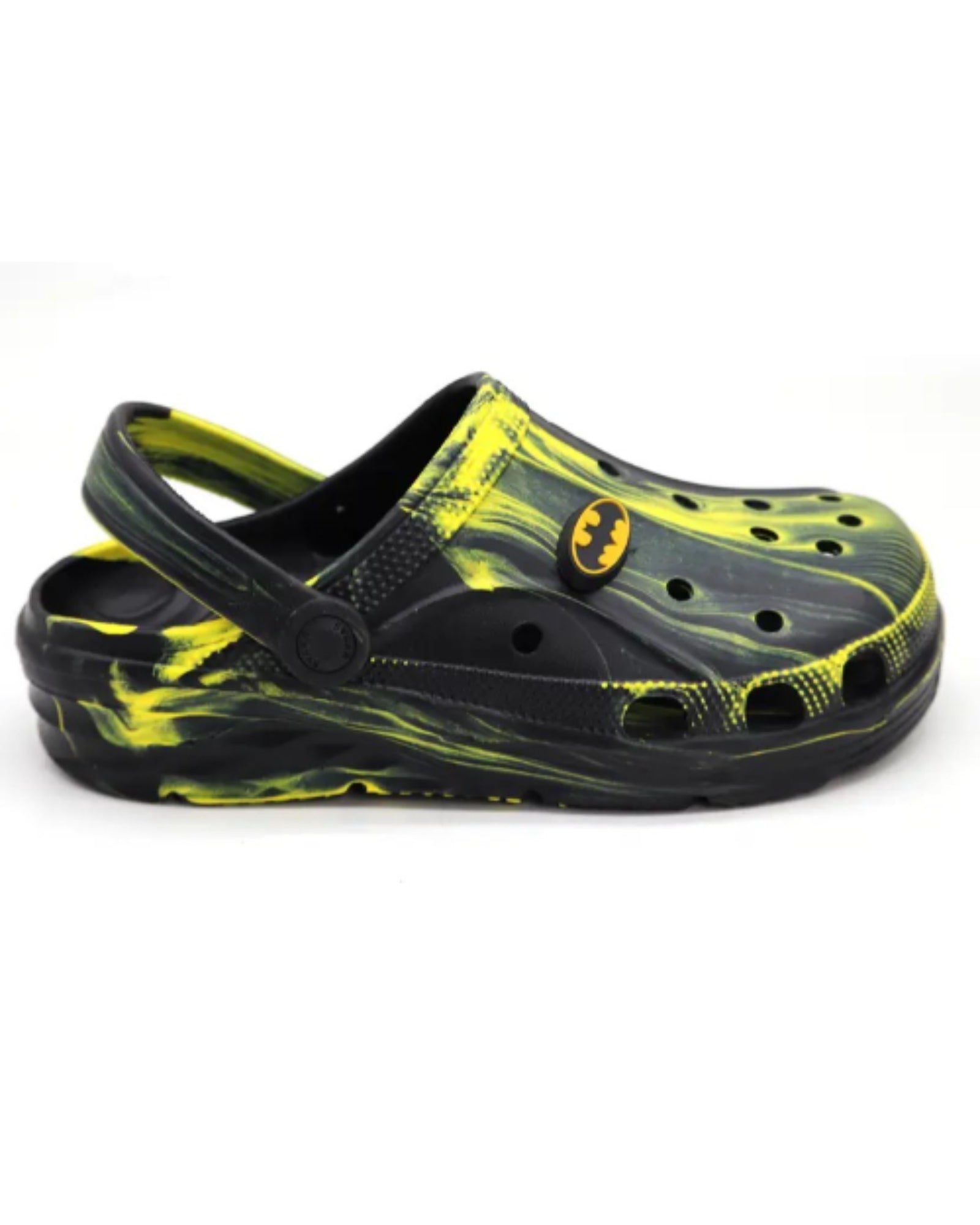 SVAAR Batman Men’s Marble Clogs with Batman Charms and Back Strap-Black
