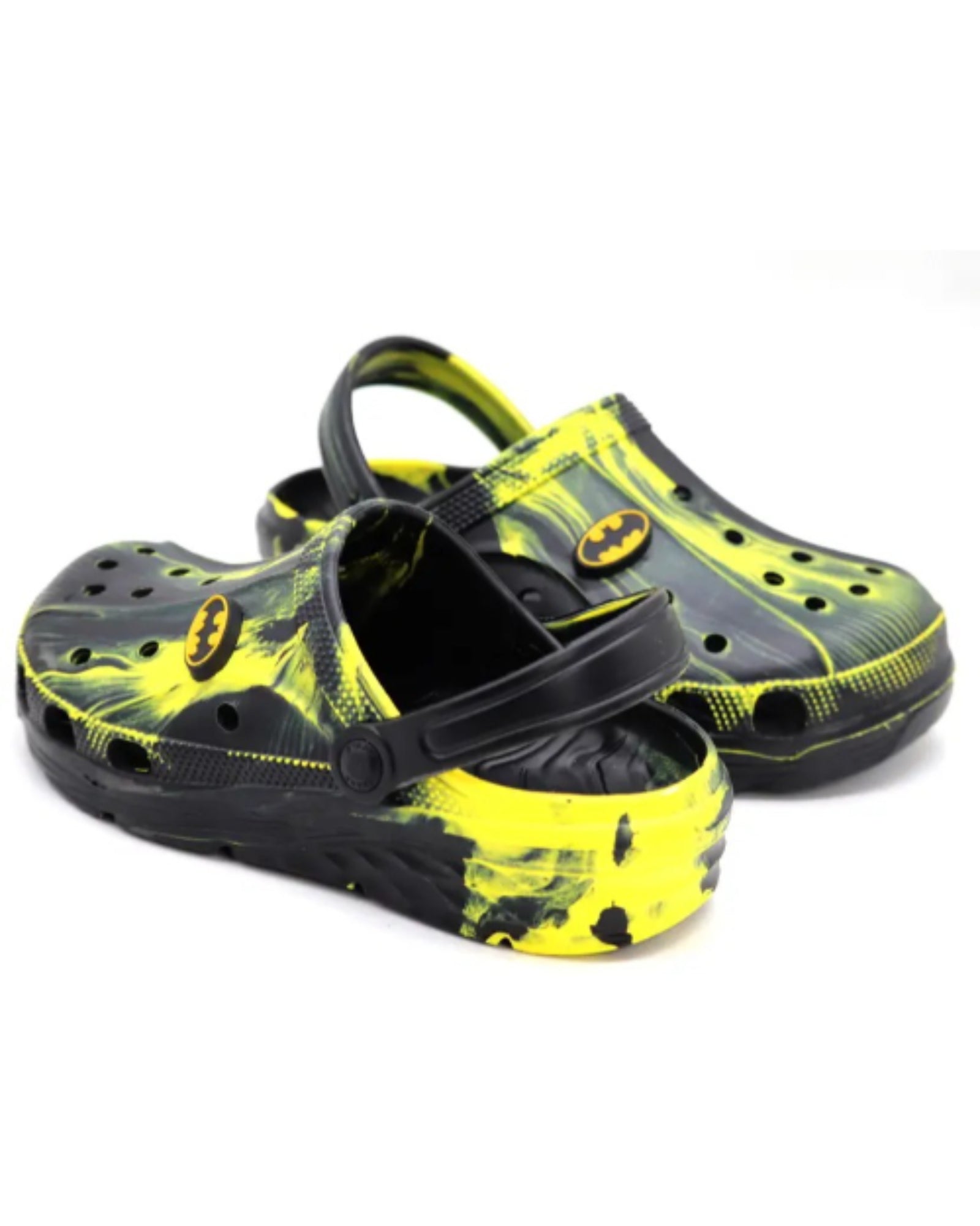 SVAAR Batman Men’s Marble Clogs with Batman Charms and Back Strap-Black