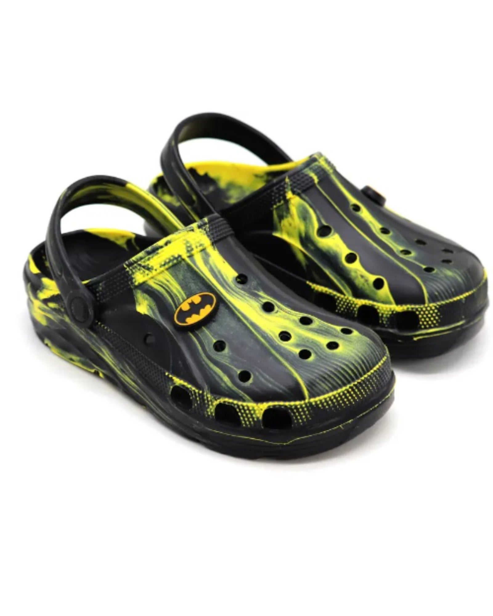 SVAAR Batman Men’s Marble Clogs with Batman Charms and Back Strap-Black