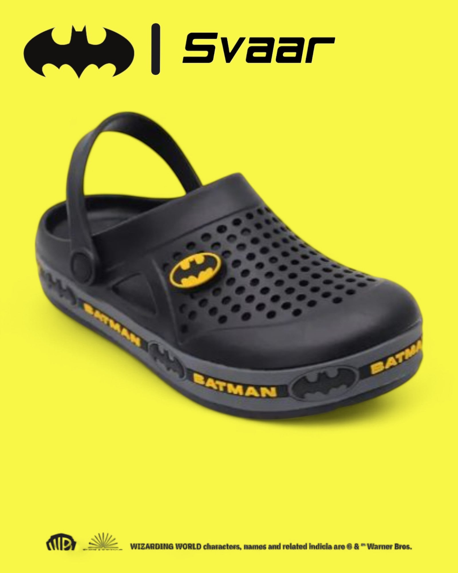 SVAAR Batman Men’s Clogs with Charms and Adjustable Strap-Black