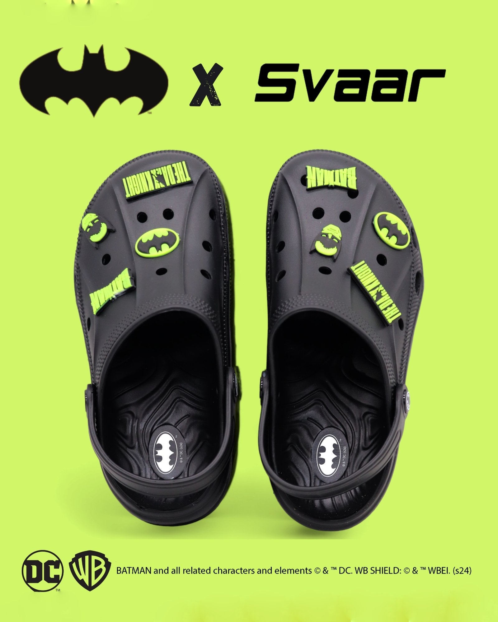 SVAAR Batman Men’s Clogs with Batman Charms and Adjustable Back Strap-Black