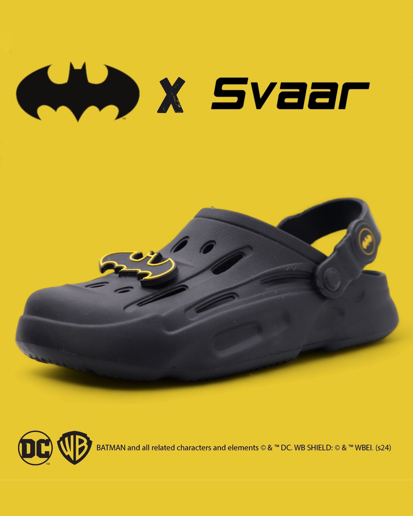 SVAAR Batman Men’s Sturdy Clogs with Batman Charms and Back Strap-Black