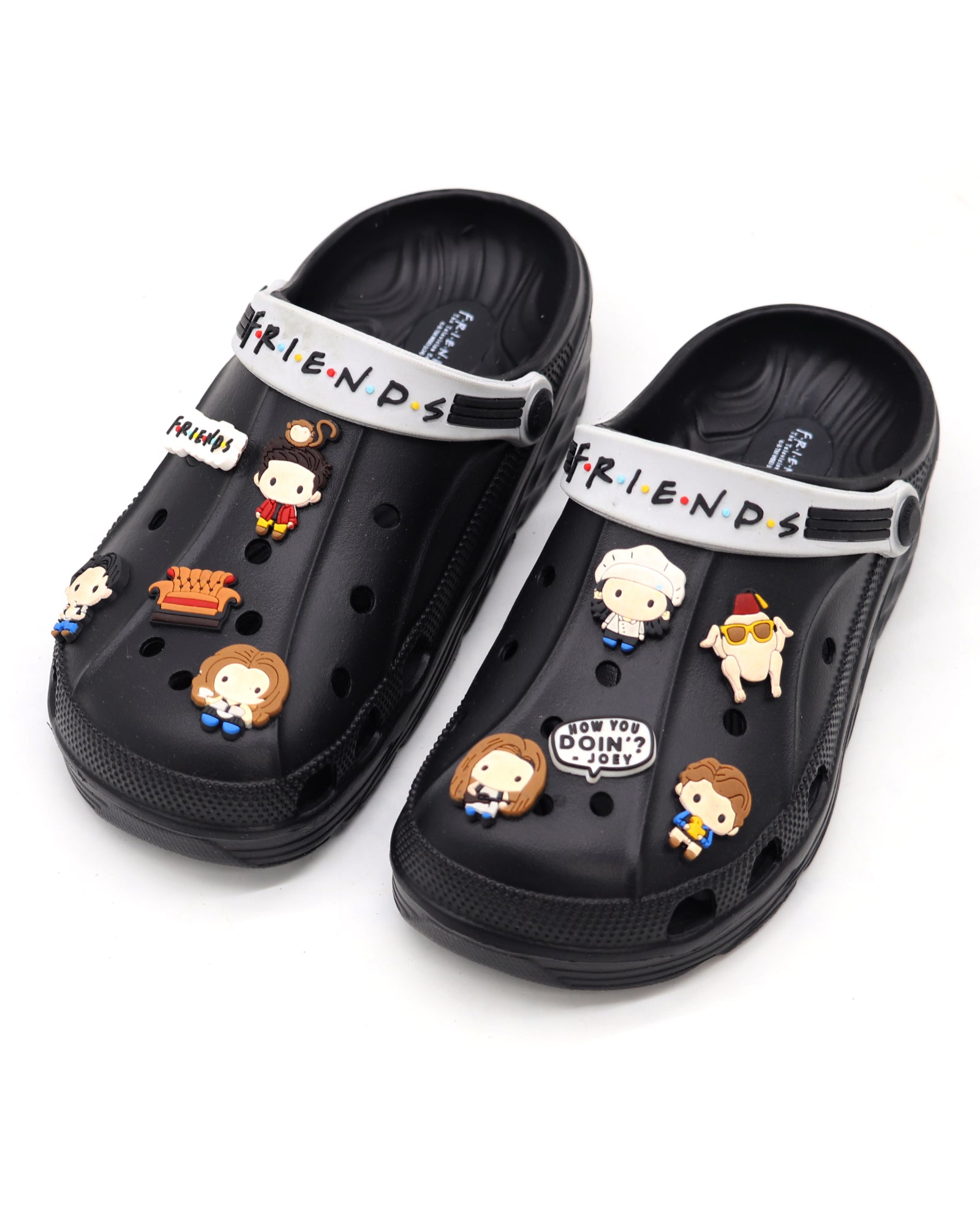 SVAAR x Friends Men’s Stylish Clogs with Friends Charms and Back Strap-Black